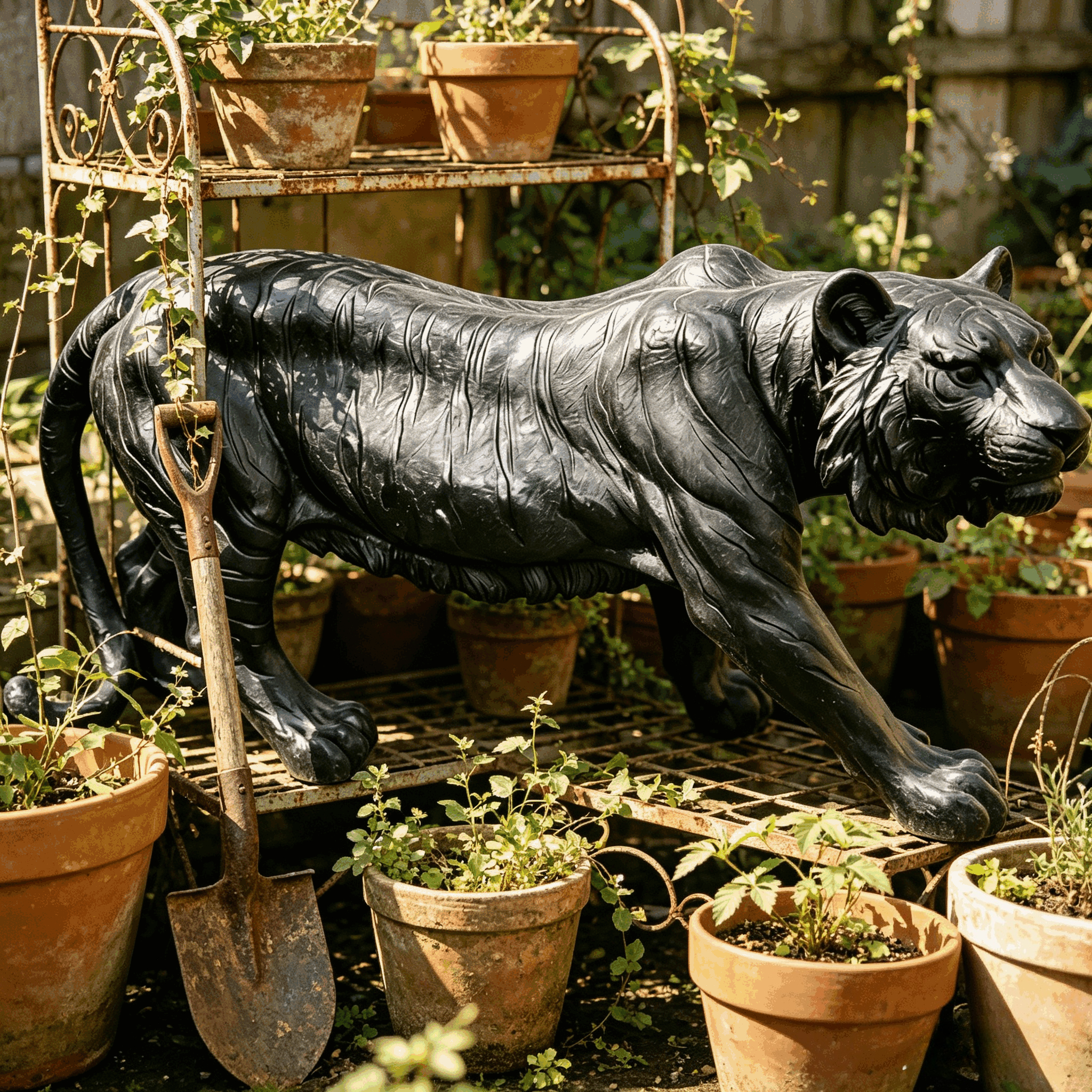 15.75" H x 33.46" L x 7.87" W Simulated Black Tiger Resin Garden Statue, Indoor & Outdoor Decorative Ornament, Lawn & Courtyard Art Craft, Unique Gift for Home & Garden - Image 3