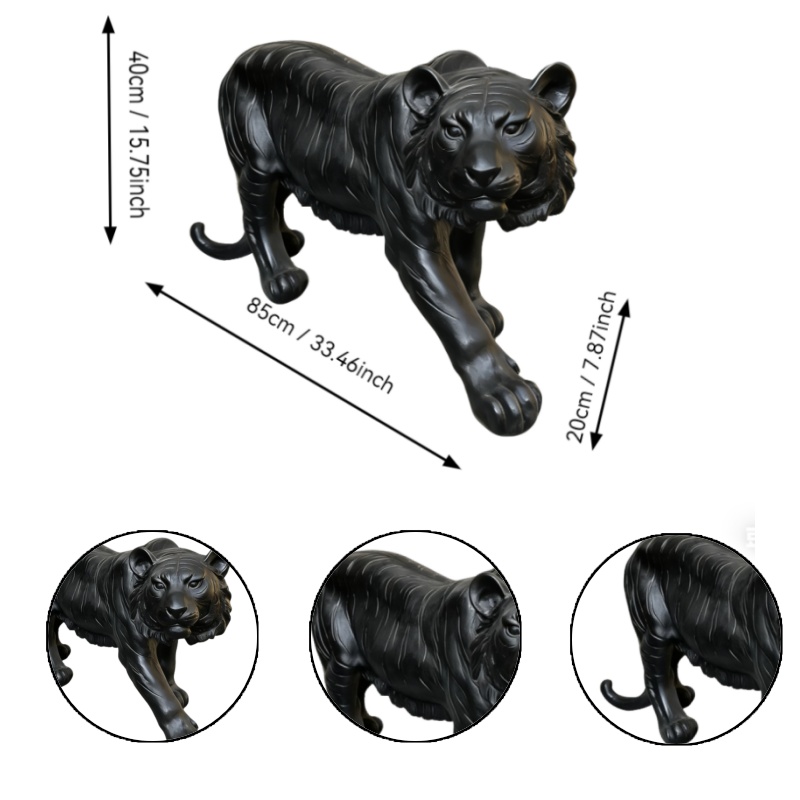 15.75" H x 33.46" L x 7.87" W Simulated Black Tiger Resin Garden Statue, Indoor & Outdoor Decorative Ornament, Lawn & Courtyard Art Craft, Unique Gift for Home & Garden - Image 4