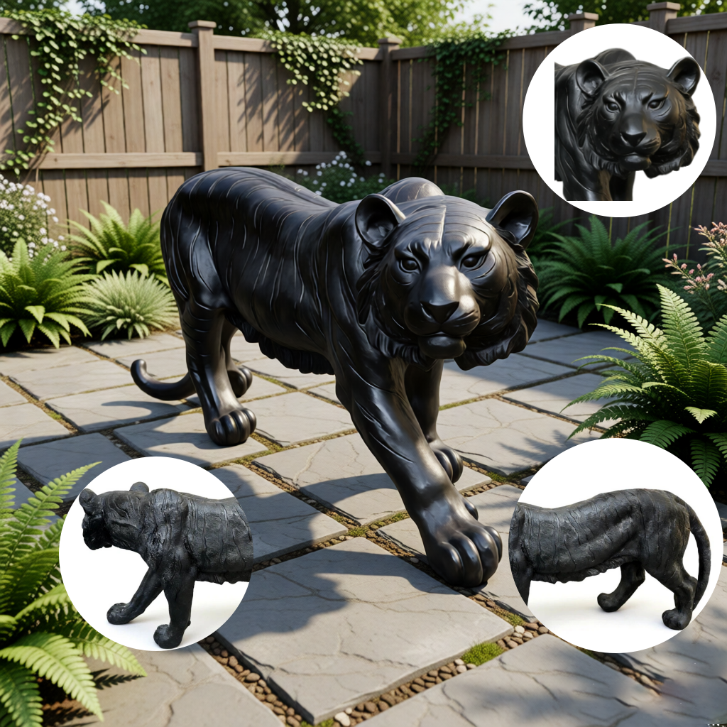 15.75" H x 33.46" L x 7.87" W Simulated Black Tiger Resin Garden Statue, Indoor & Outdoor Decorative Ornament, Lawn & Courtyard Art Craft, Unique Gift for Home & Garden - Image 5
