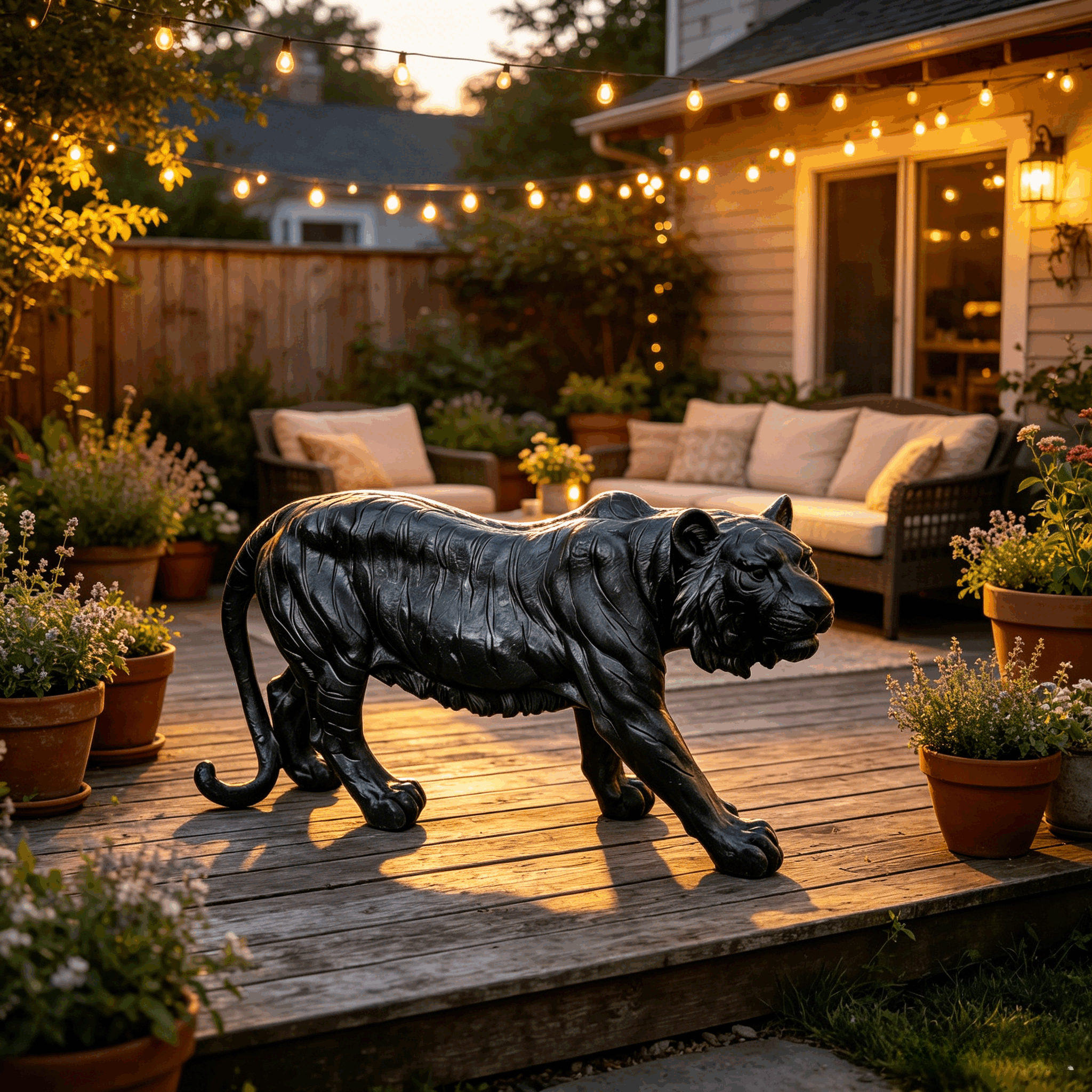 15.75" H x 33.46" L x 7.87" W Simulated Black Tiger Resin Garden Statue, Indoor & Outdoor Decorative Ornament, Lawn & Courtyard Art Craft, Unique Gift for Home & Garden - Image 6