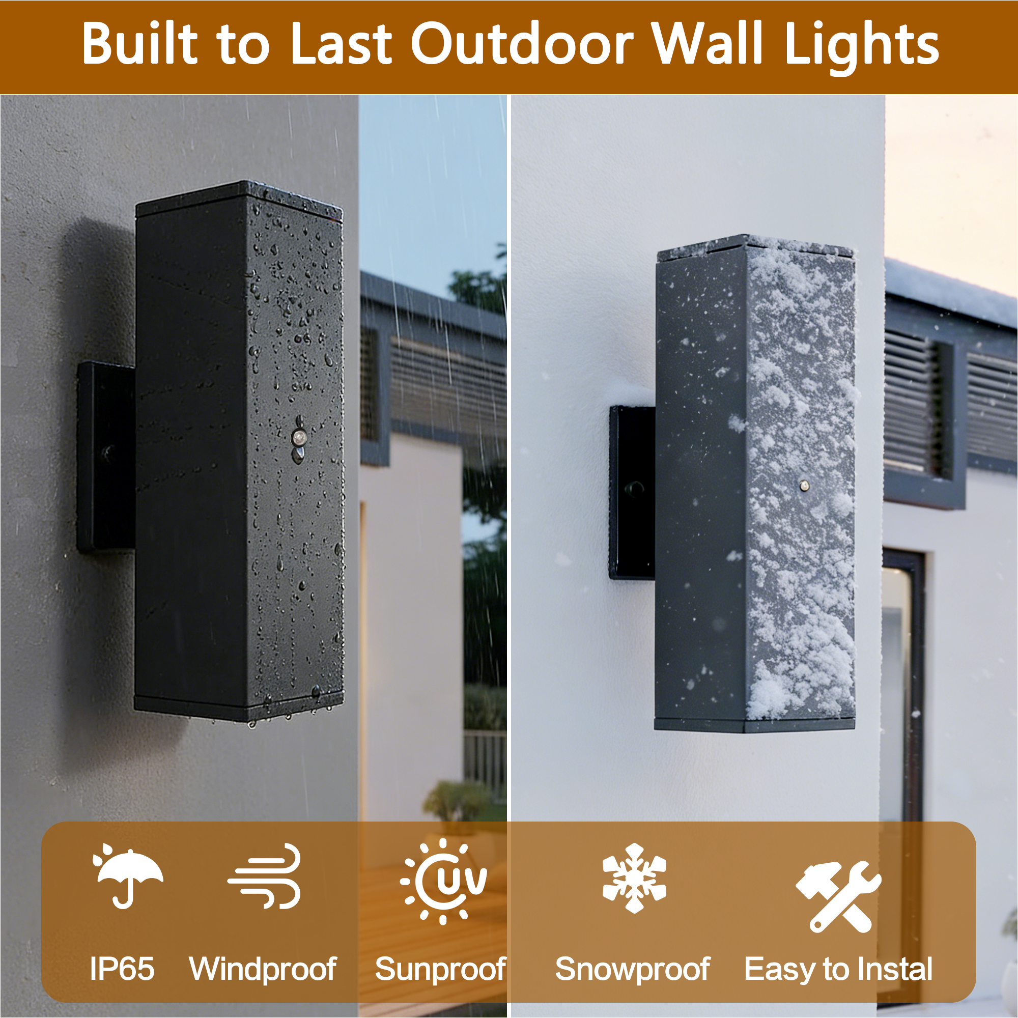 Outdoor Wall Light Fixture,Exterior Lighting Fixtures,Dusk to Dawn Modern Sconce Lights for Porch Patio Garage Front Door (Black,Square,with Sensor,2PK) - Image 3