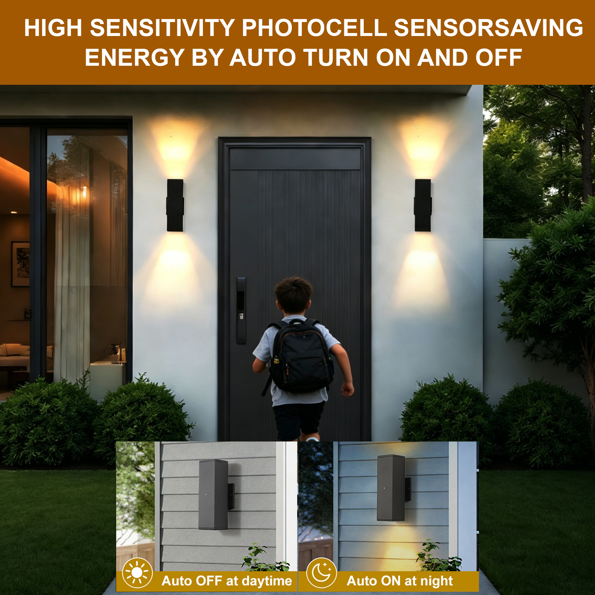 Outdoor Wall Light Fixture,Exterior Lighting Fixtures,Dusk to Dawn Modern Sconce Lights for Porch Patio Garage Front Door (Black,Square,with Sensor,2PK) - Image 4