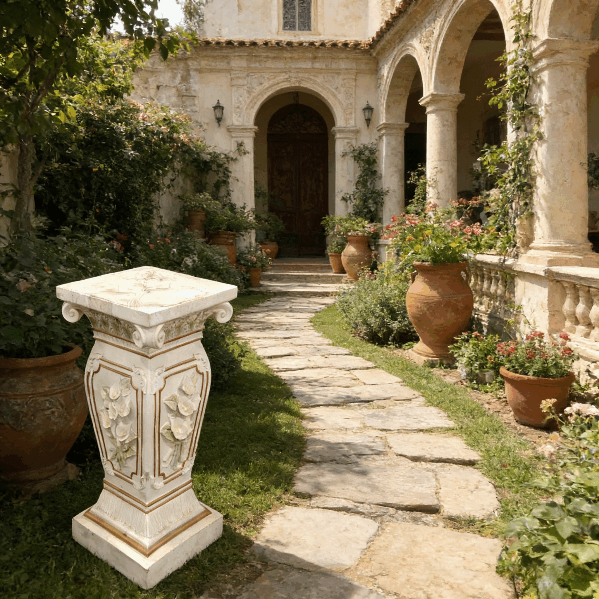 22.05" H x 9.06" W European Style Floral Carved Roman Column Pedestal, Resin Decorative Pillar, Elegant Garden & Courtyard Display Stand for Statues & Ornaments - Image 3