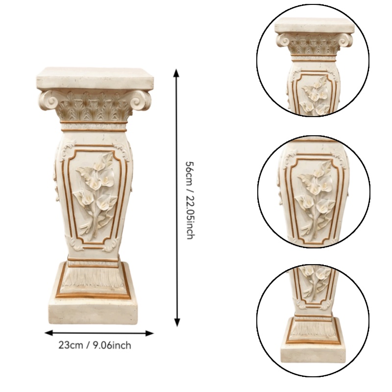 22.05" H x 9.06" W European Style Floral Carved Roman Column Pedestal, Resin Decorative Pillar, Elegant Garden & Courtyard Display Stand for Statues & Ornaments - Image 4