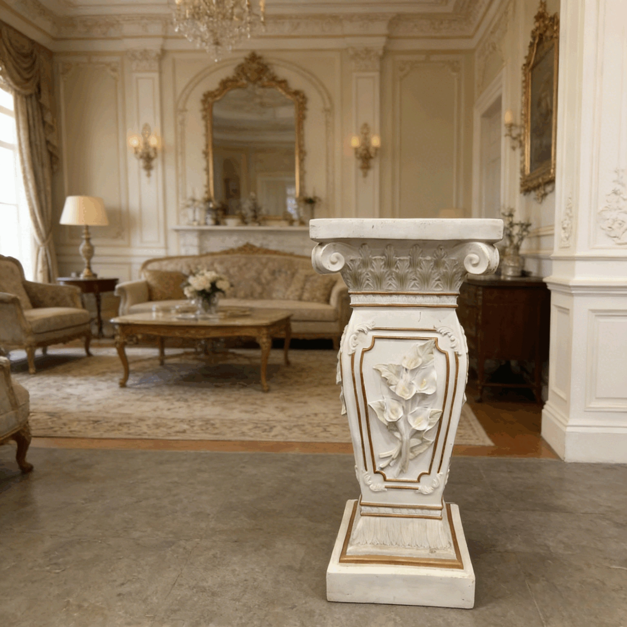 22.05" H x 9.06" W European Style Floral Carved Roman Column Pedestal, Resin Decorative Pillar, Elegant Garden & Courtyard Display Stand for Statues & Ornaments - Image 5