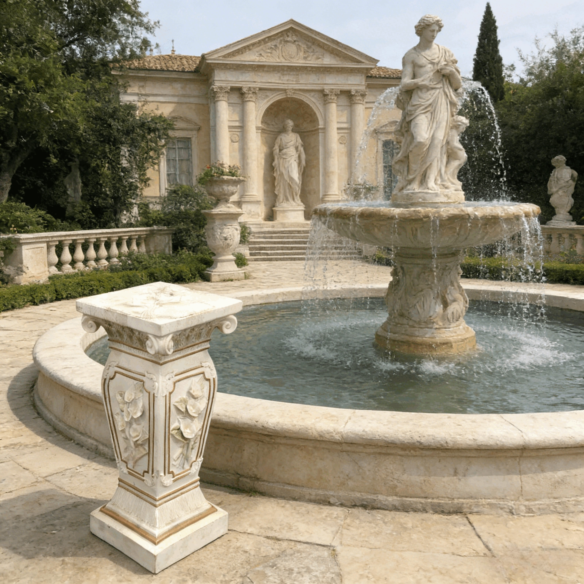 22.05" H x 9.06" W European Style Floral Carved Roman Column Pedestal, Resin Decorative Pillar, Elegant Garden & Courtyard Display Stand for Statues & Ornaments - Image 6