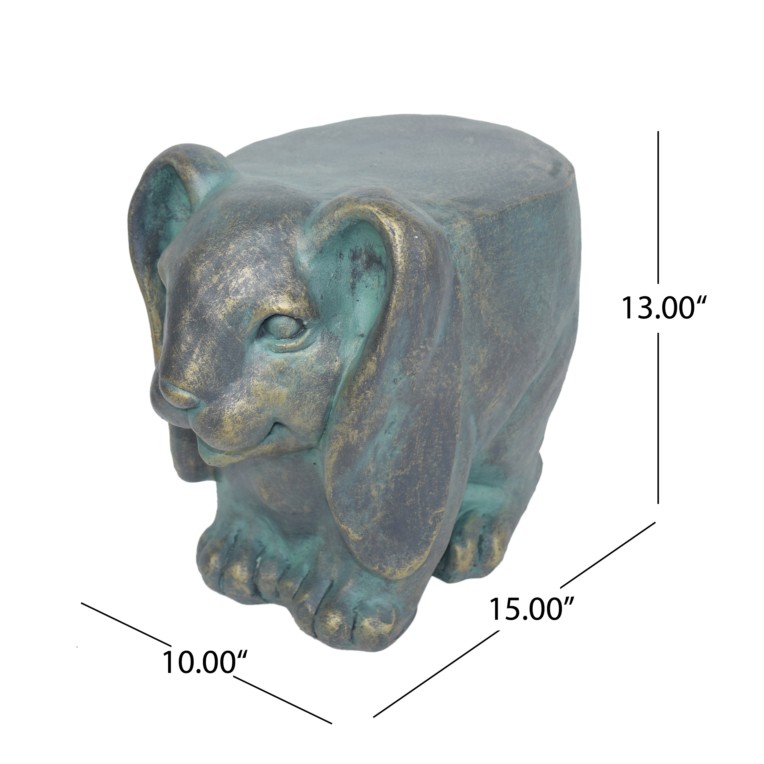 13inch High Rabbit Garden Stool, Lightweight Concrete, Gold Patina Finish, No Assembly Required - Image 5