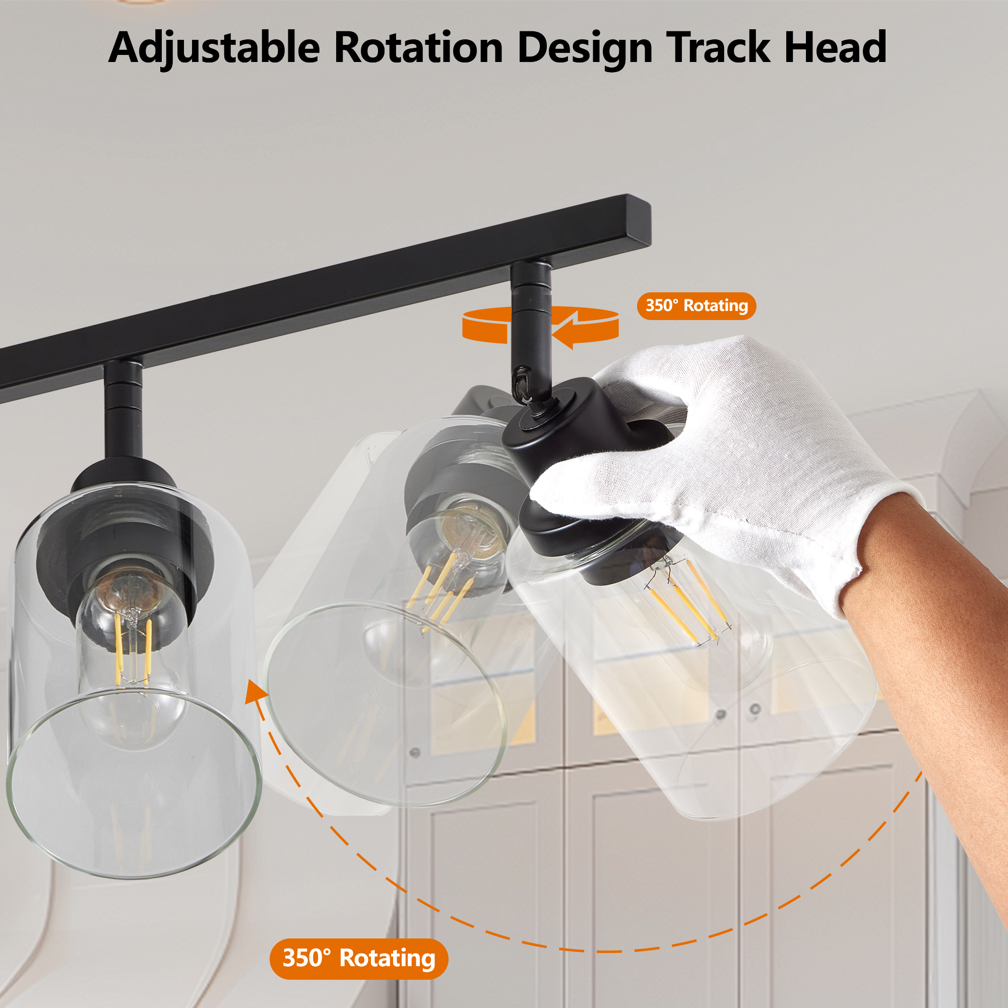 6-Light Track Lighting Kit Black Track Lighting Fixtures Bathroom Wall Sconces Ceiling Mount Kitchen Tracking Lights, Rotatable Spotlight with Clear Glass Shade for Kitchen Shop Hallway - Image 4