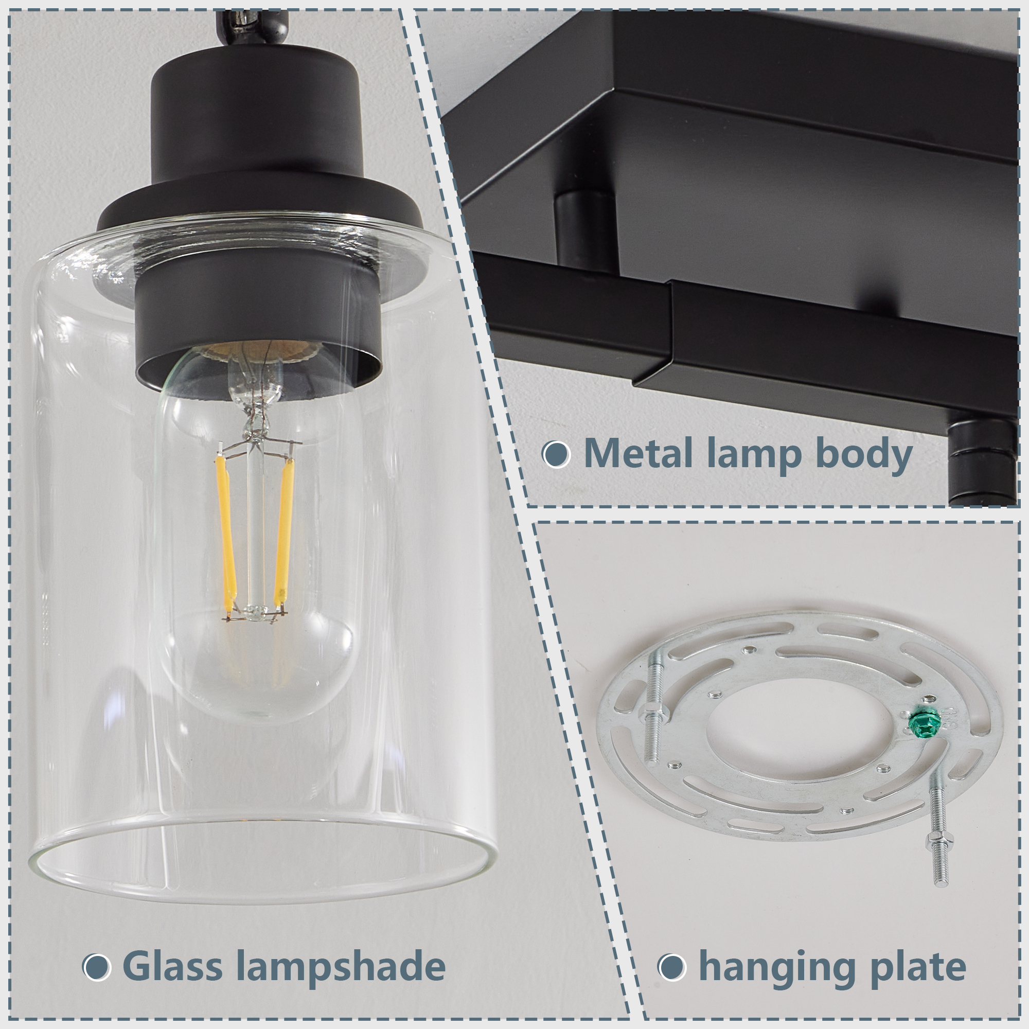 5-Light Track Lighting Kit Black Track Lighting Fixtures Bathroom Wall Sconces Ceiling Mount Kitchen Tracking Lights, Rotatable Spotlight with Clear Glass Shade for Kitchen Shop Hallway - Image 6