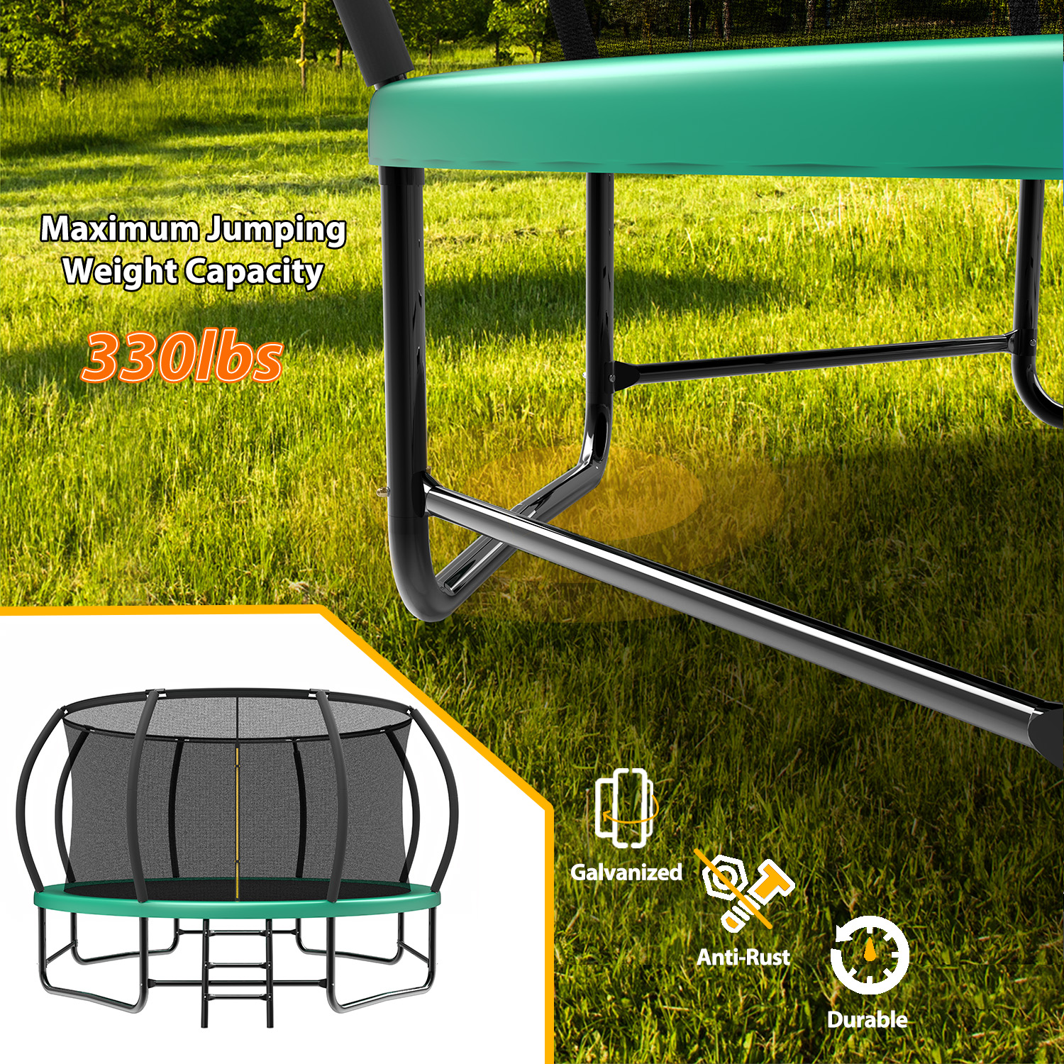 14FT Trampoline with Enclosure - Recreational Trampolines with Ladder and AntiRust Coating, ASTM Approval Outdoor Trampoline for Kids - Image 2