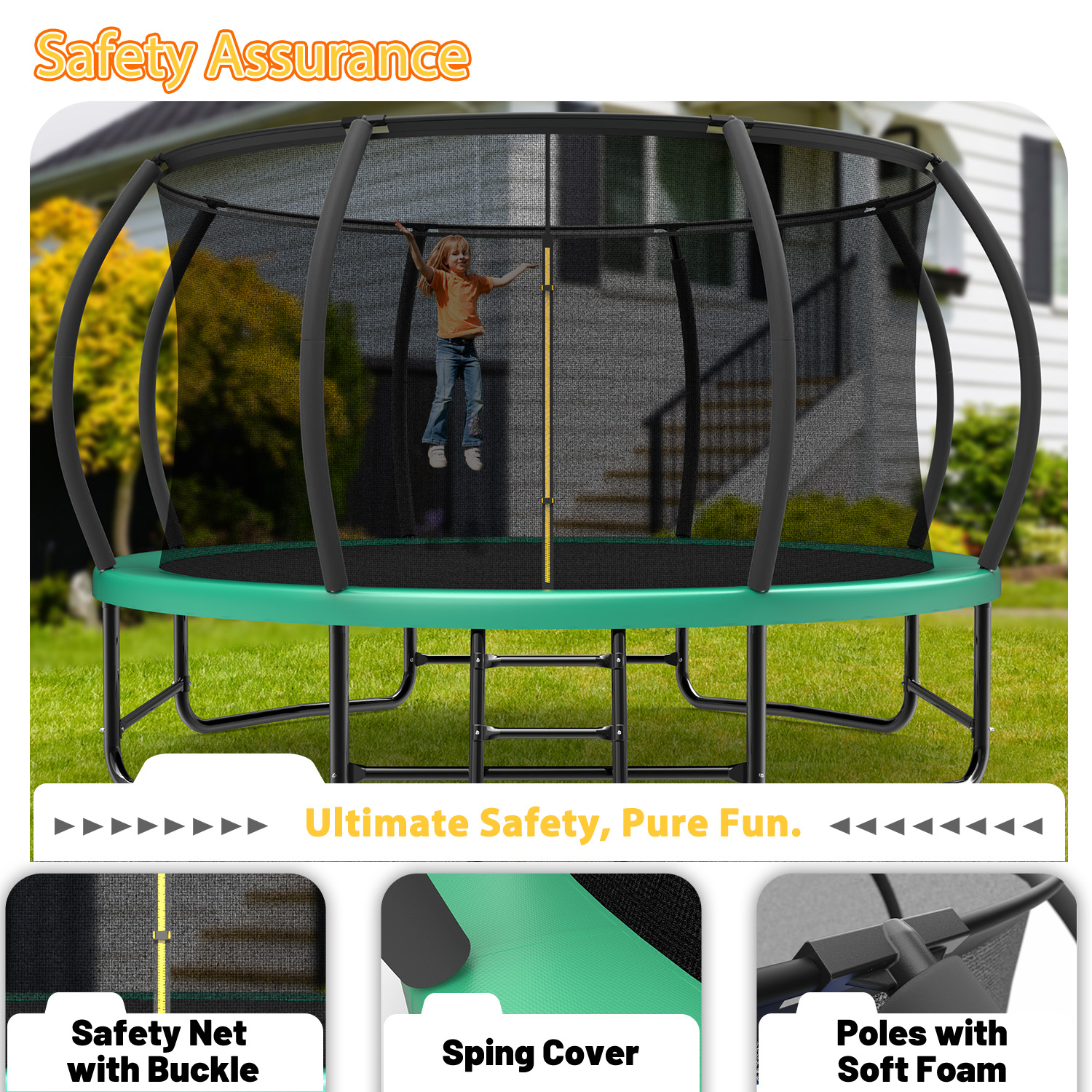 14FT Trampoline with Enclosure - Recreational Trampolines with Ladder and AntiRust Coating, ASTM Approval Outdoor Trampoline for Kids - Image 4