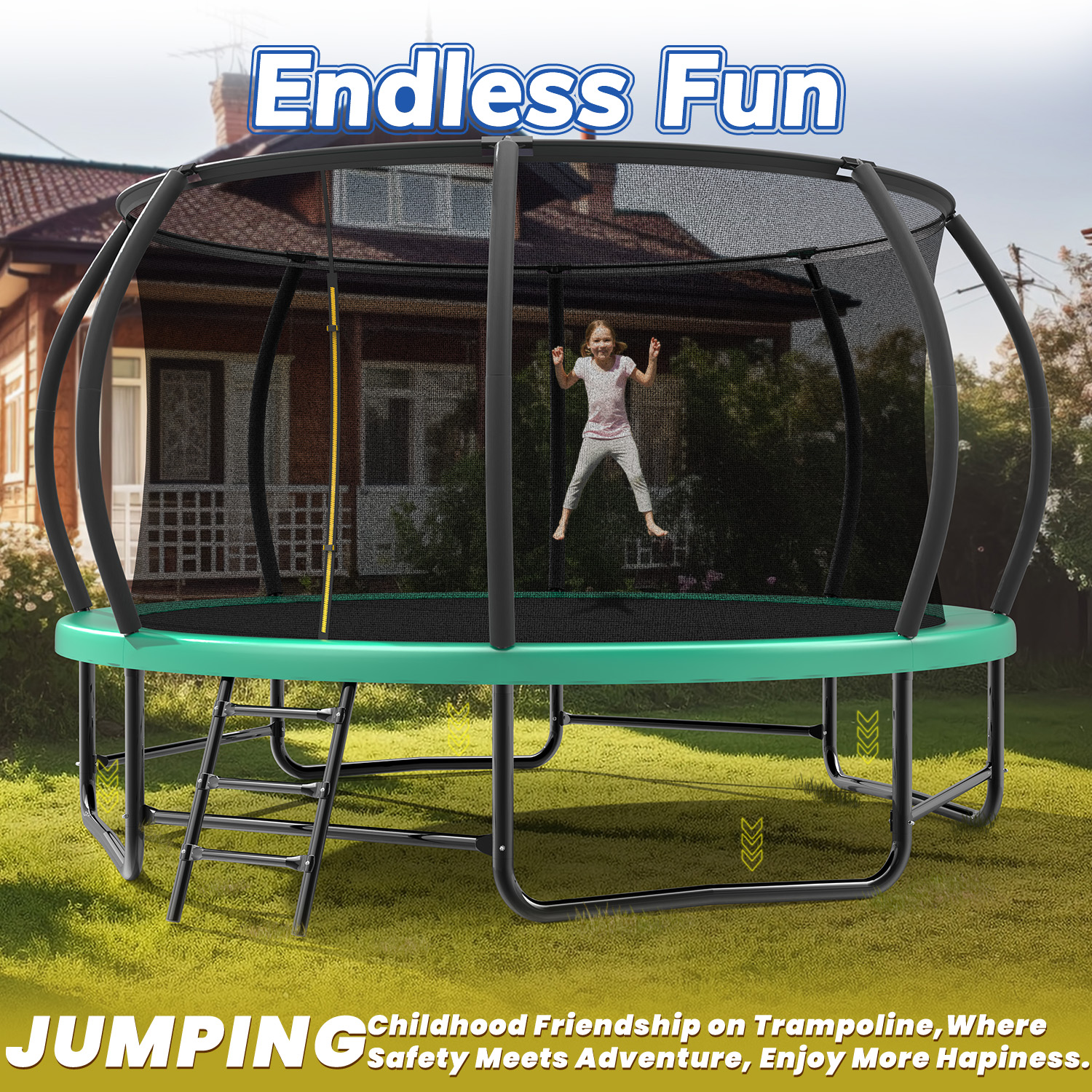 14FT Trampoline with Enclosure - Recreational Trampolines with Ladder and AntiRust Coating, ASTM Approval Outdoor Trampoline for Kids - Image 5
