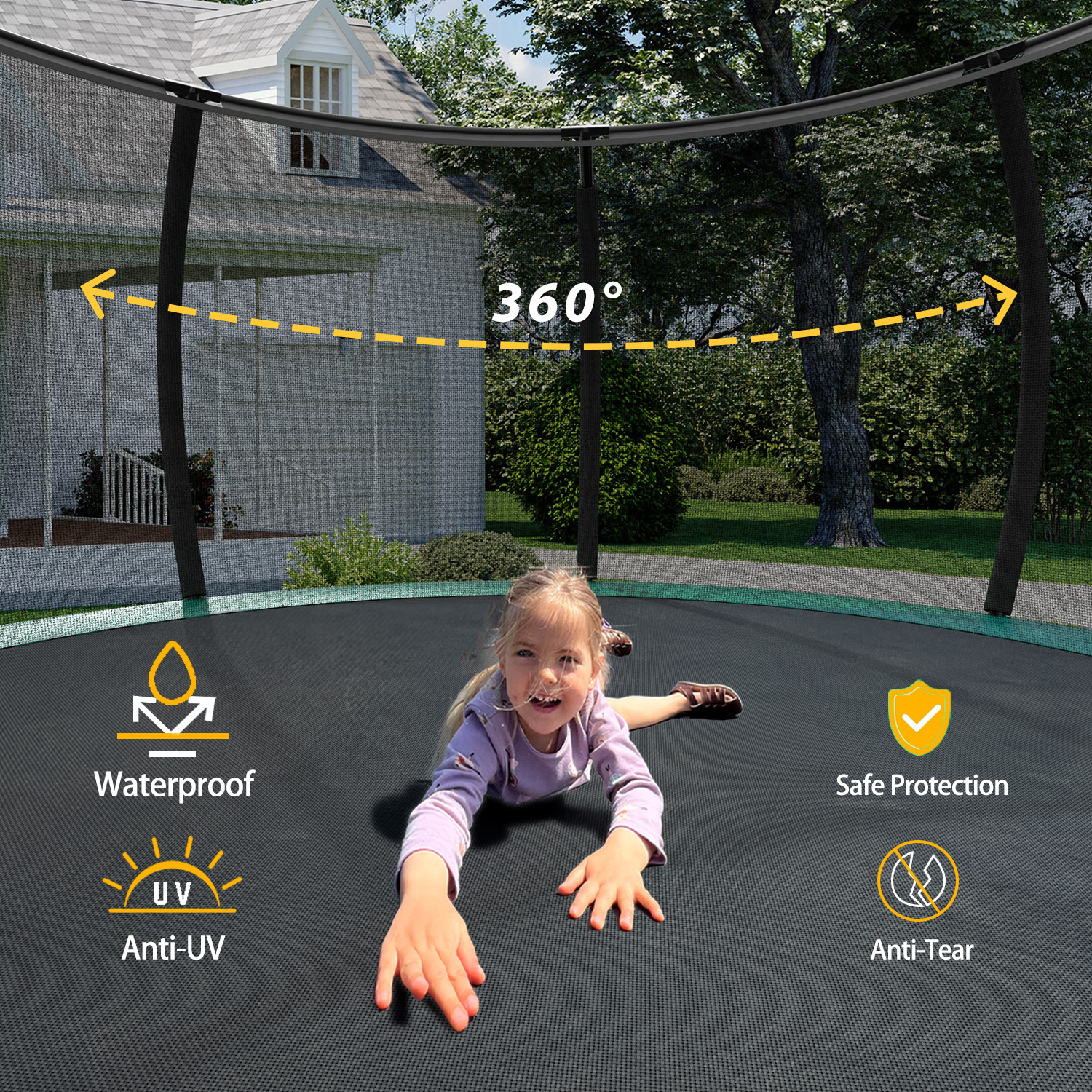 14FT Trampoline with Enclosure - Recreational Trampolines with Ladder and AntiRust Coating, ASTM Approval Outdoor Trampoline for Kids - Image 6