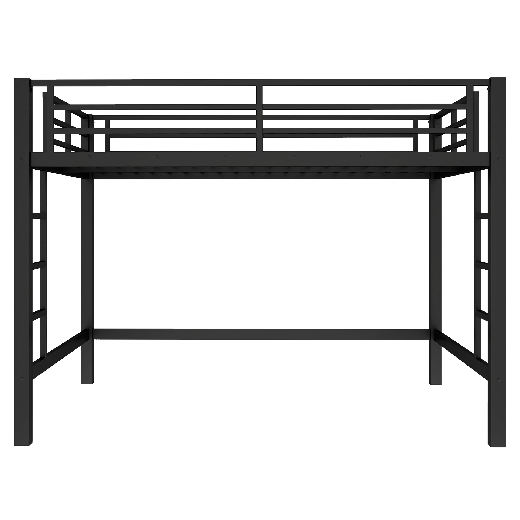 Queen Size Metal Loft Bed, Loft Bed with Easy Climbing Ladder and Guardrails , Black - Image 5