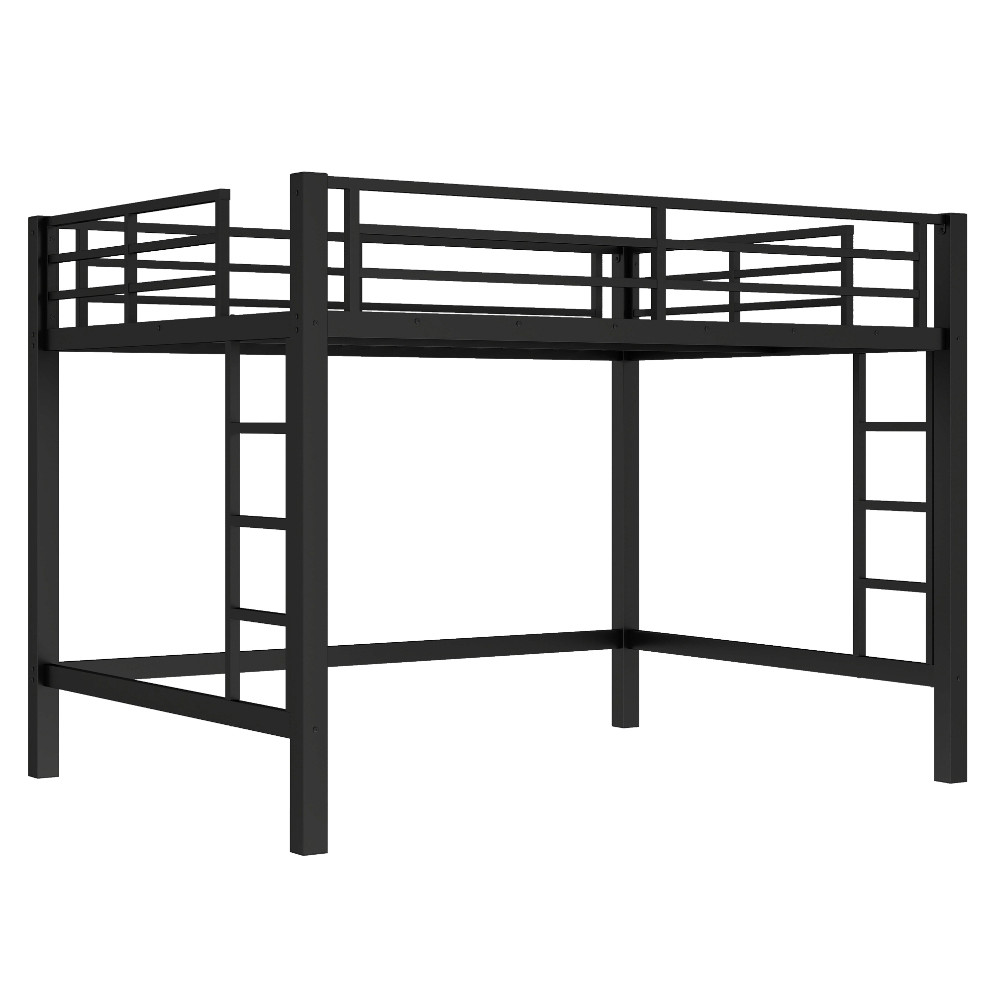 Queen Size Metal Loft Bed, Loft Bed with Easy Climbing Ladder and Guardrails , Black - Image 4