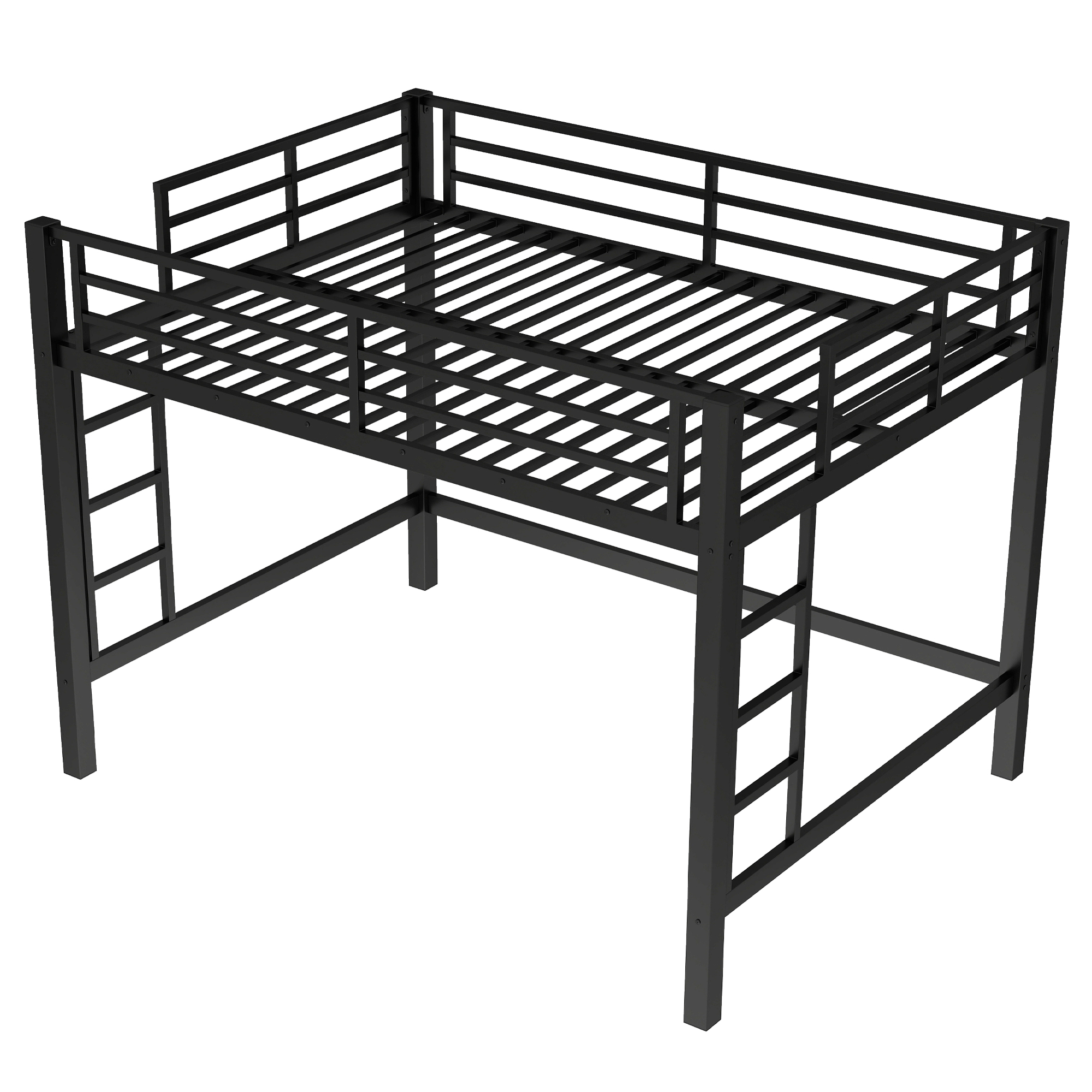 Queen Size Metal Loft Bed, Loft Bed with Easy Climbing Ladder and Guardrails , Black - Image 6