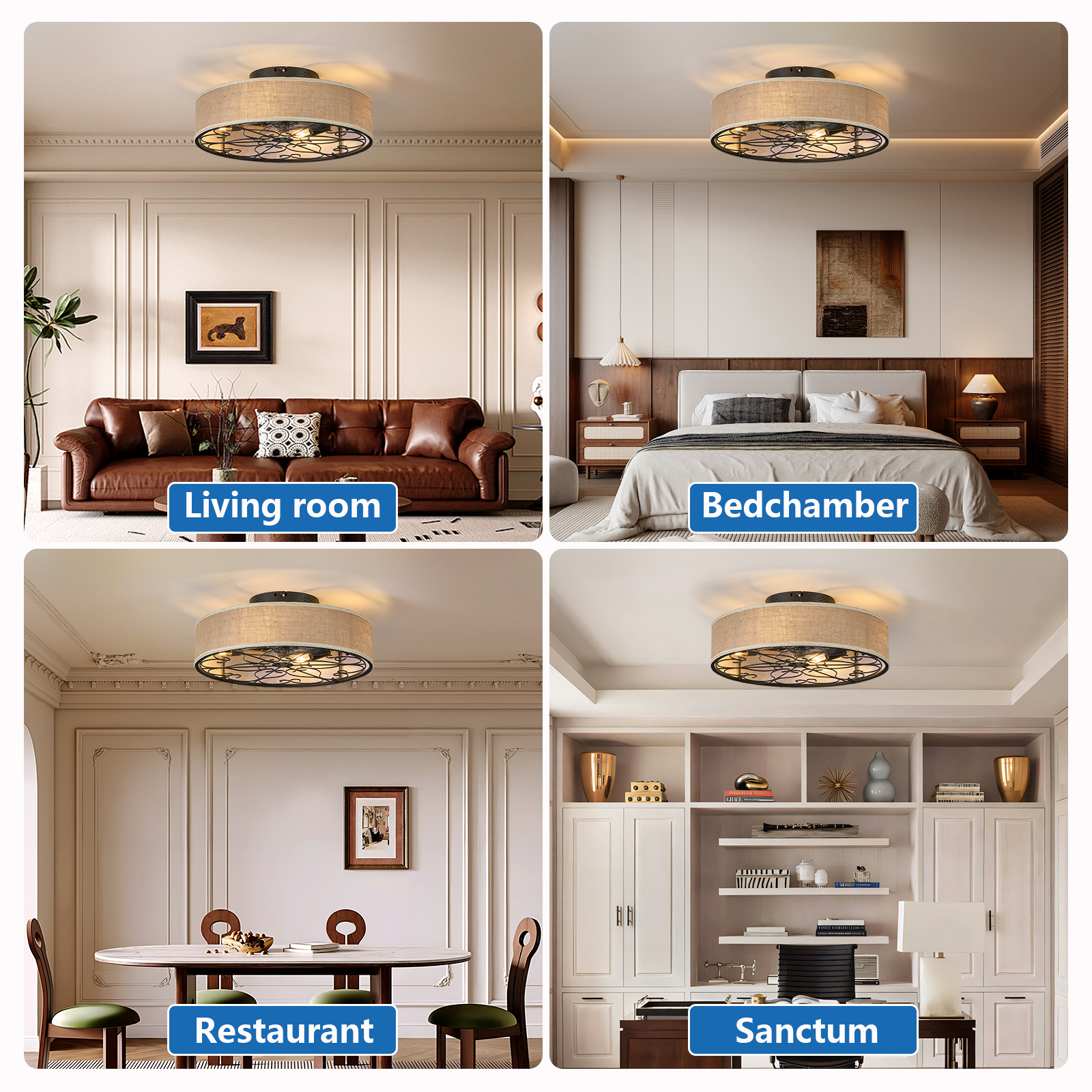 Caged Ceiling Fans with Lights Flush Mount,Low Profile Ceiling Fan with Remote,20 Inch Farmhouse White Ceiling Fan for Bedroom,6 Speeds Reversible Silent Fandalier (Bulb Not Included) - Image 6