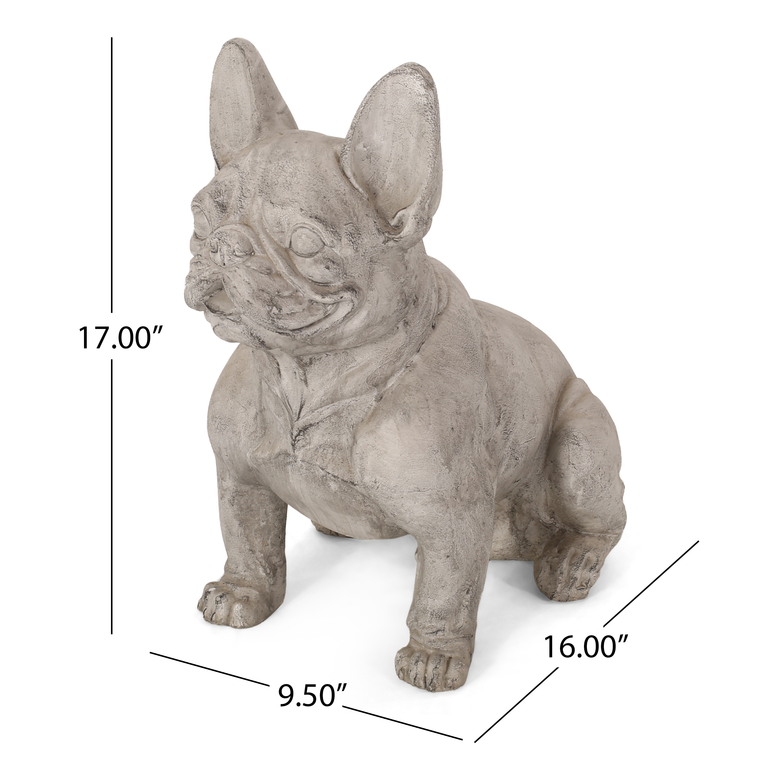 DOG GARDEN SCULPTURE, Outdoor French Bulldog Garden Statue, Rustic White, No Assembly Required - Image 2