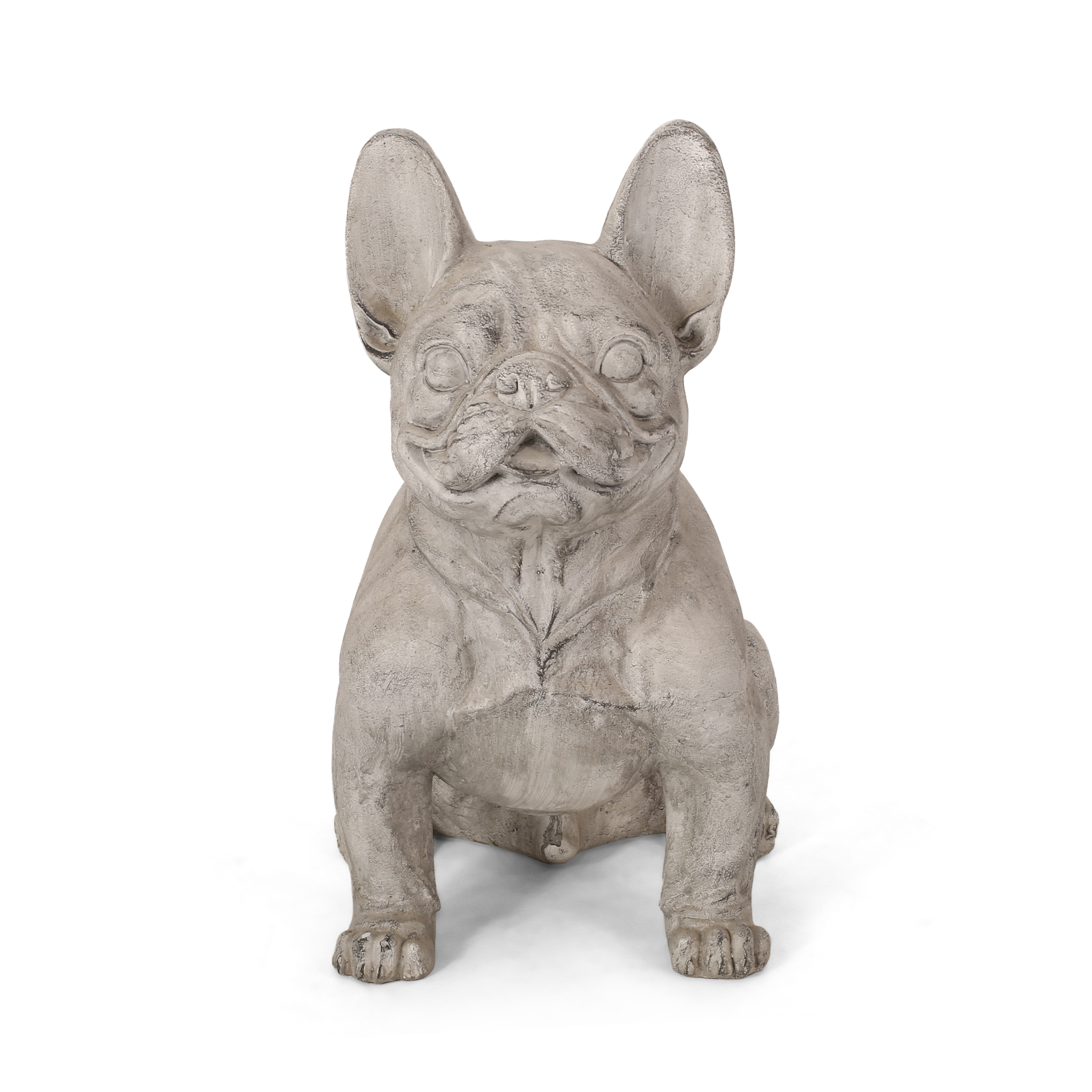 DOG GARDEN SCULPTURE, Outdoor French Bulldog Garden Statue, Rustic White, No Assembly Required - Image 4