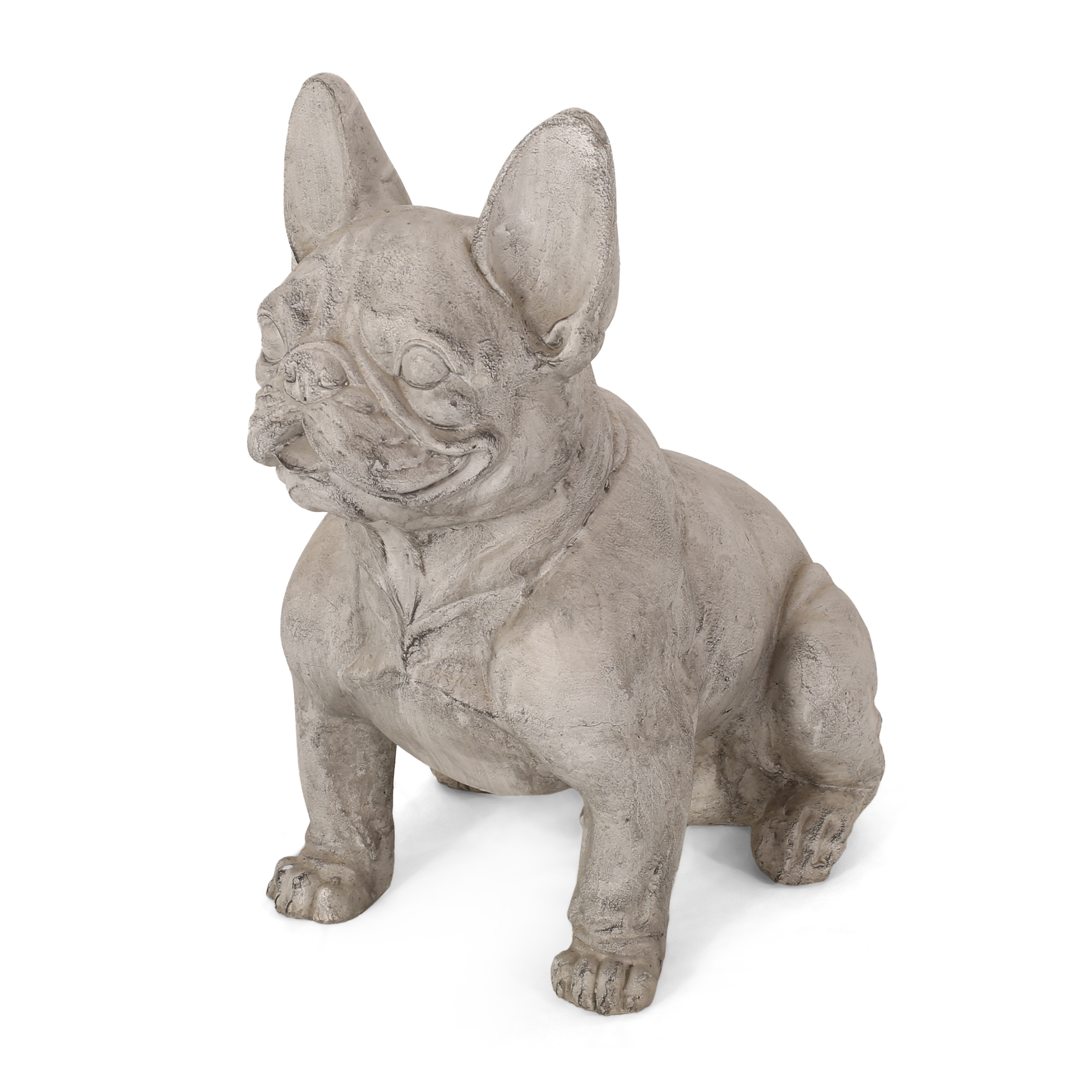 DOG GARDEN SCULPTURE, Outdoor French Bulldog Garden Statue, Rustic White, No Assembly Required - Image 5
