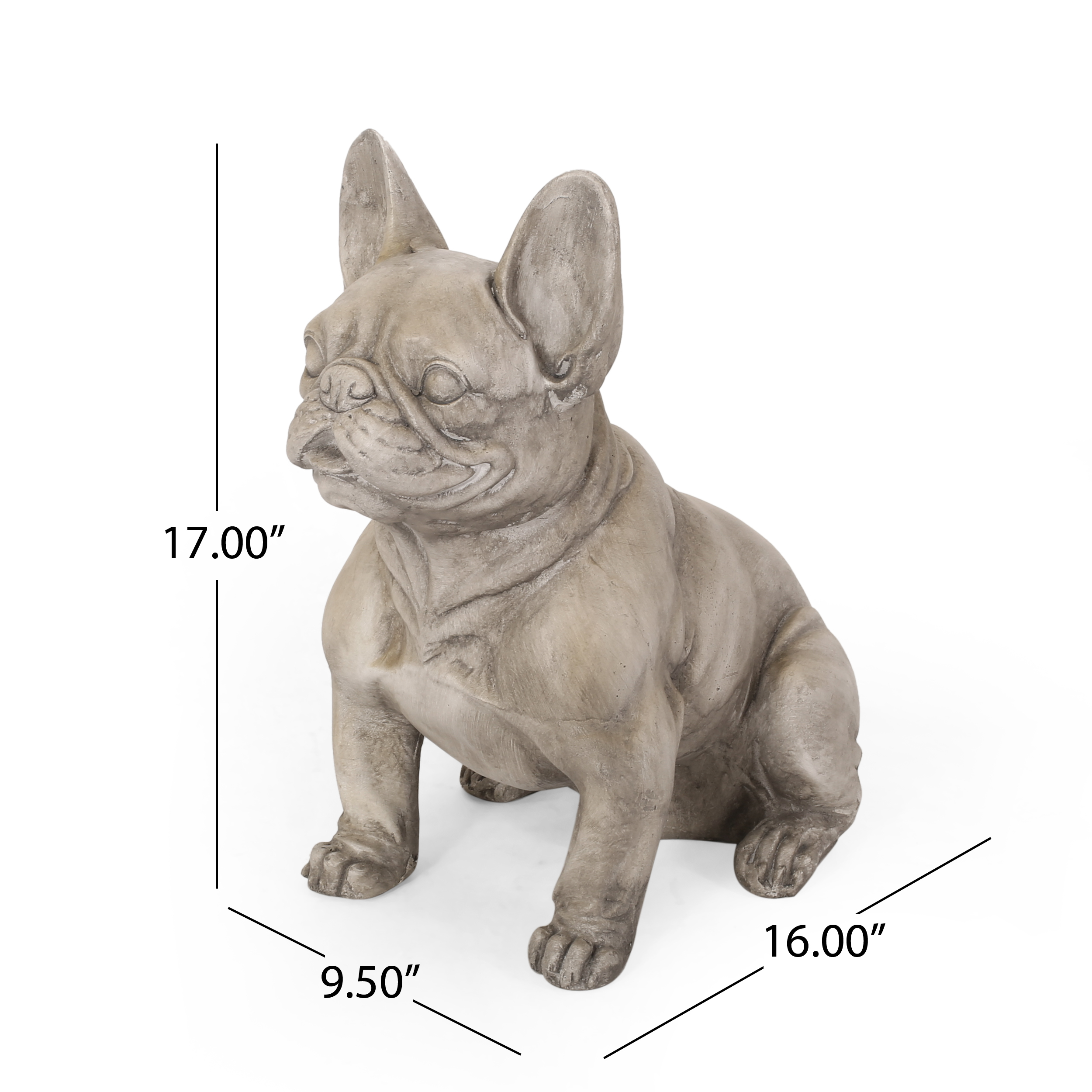 DOG GARDEN SCULPTURE, Outdoor French Bulldog Garden Statue, Gray, No Assembly Required - Image 3