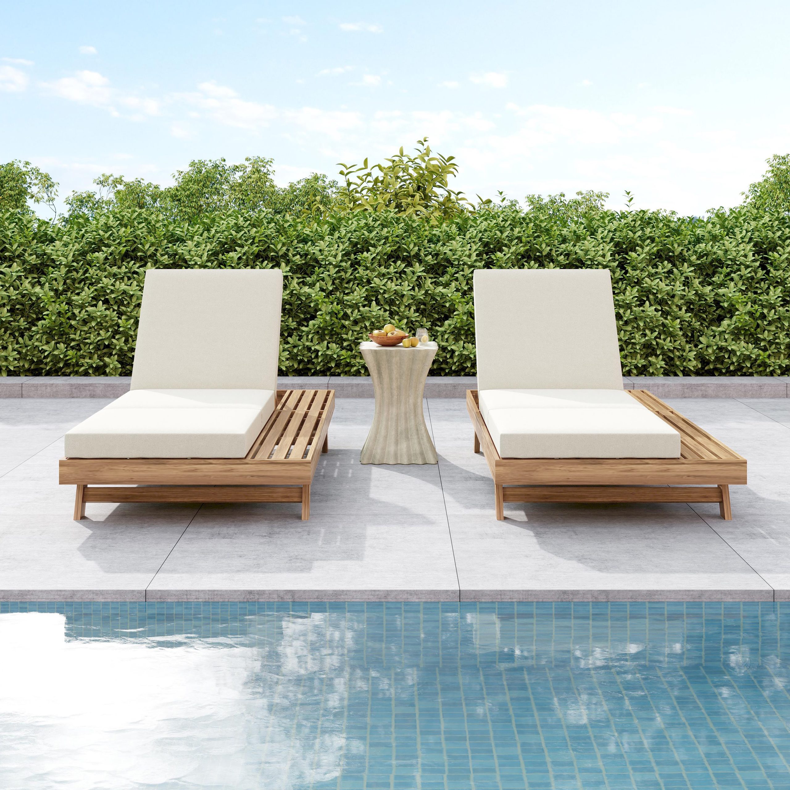 Lounge Chaise Set, Space Available On One Side, Acacia Solid Wood In light brown With Lounge Cushion (Cream & Triple Fold) – Matching Dark Grey Version Available - Image 6