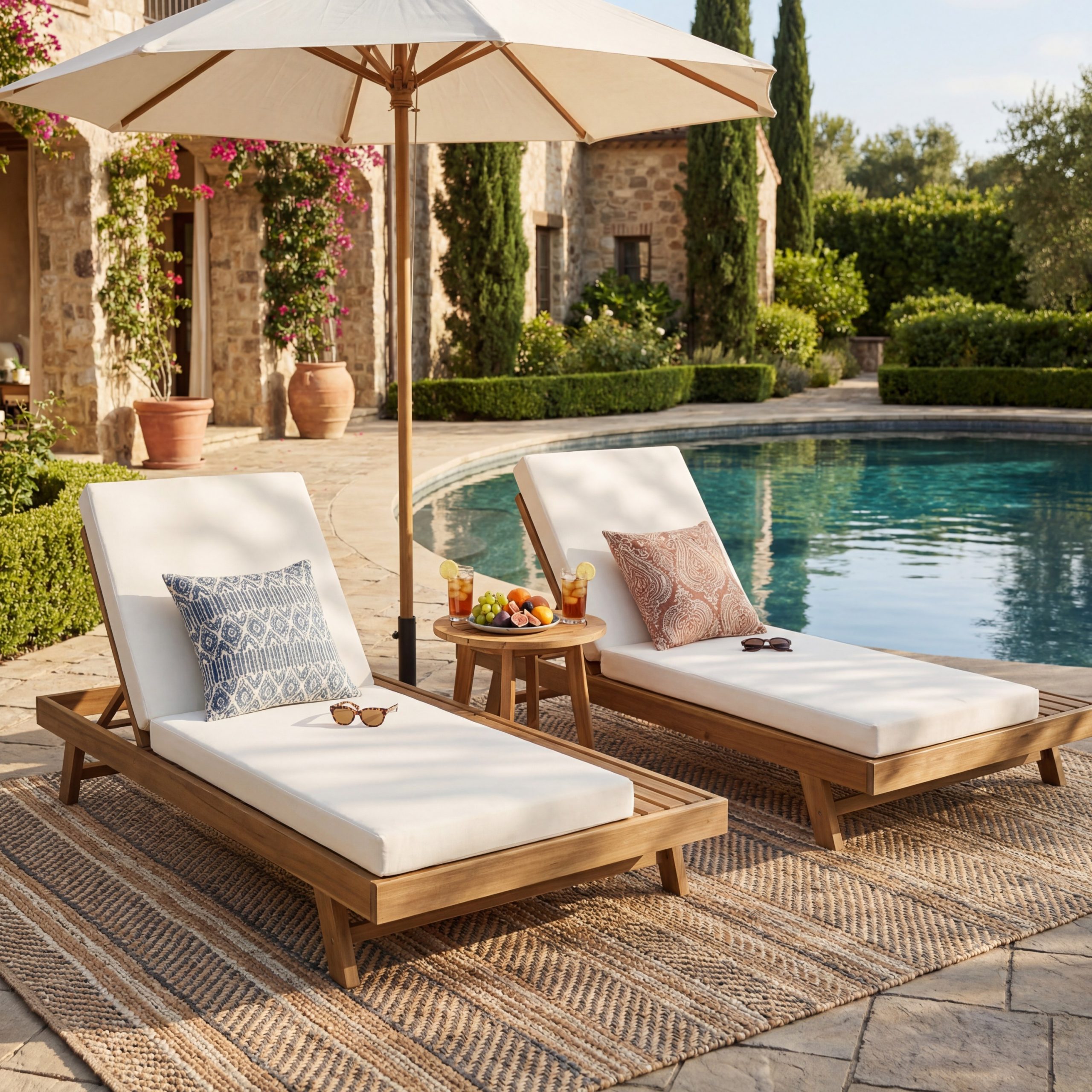 Lounge Chaise Set, Space Available On One Side, Acacia Wood In light brown With Water-Resistant Lounge Cushions (Cream & 4 Inch Thick) – Matching Dark Grey Version Available - Image 5