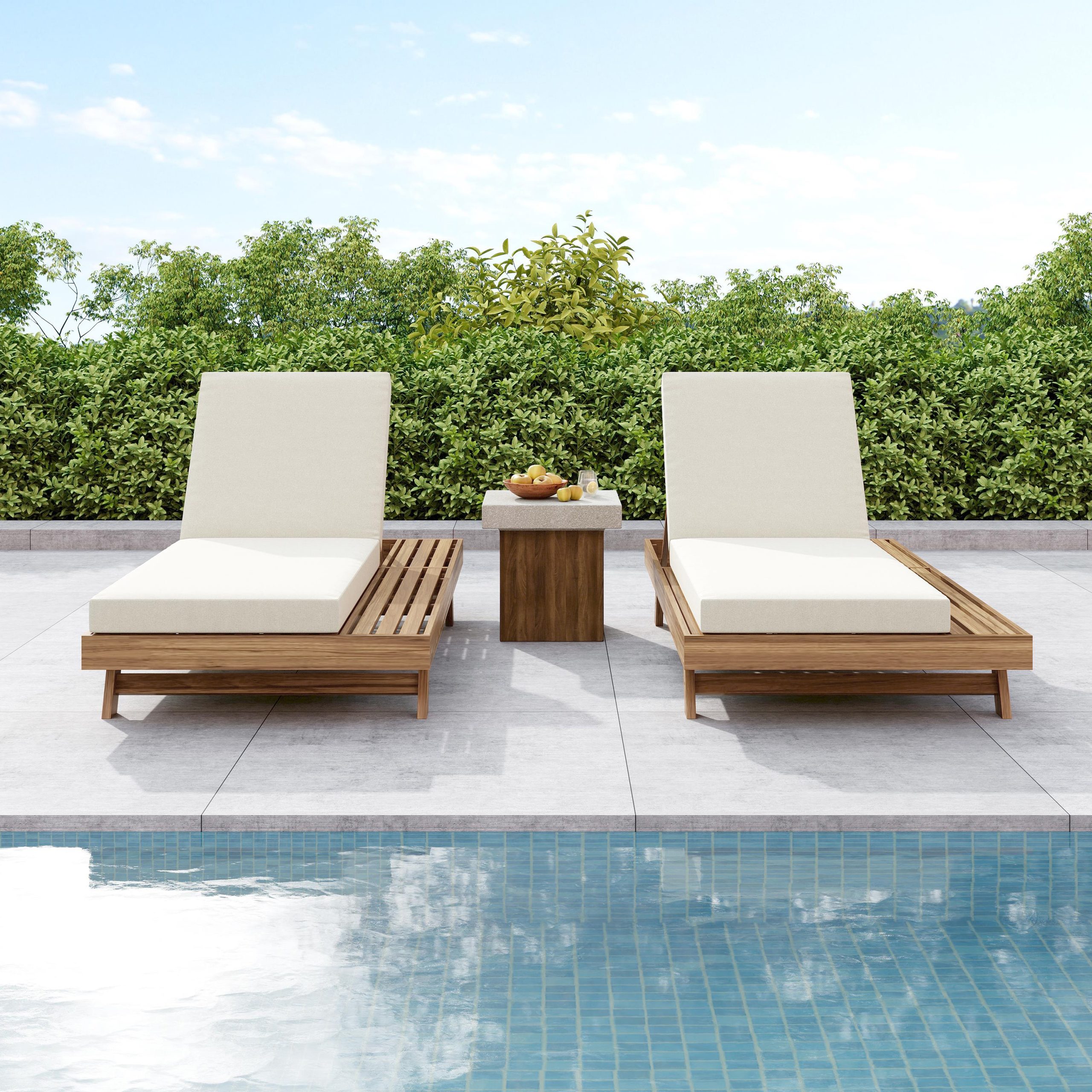 Lounge Chaise Set, Space Available On One Side, Acacia Wood In light brown With Water-Resistant Lounge Cushions (Cream & 4 Inch Thick) – Matching Dark Grey Version Available - Image 6