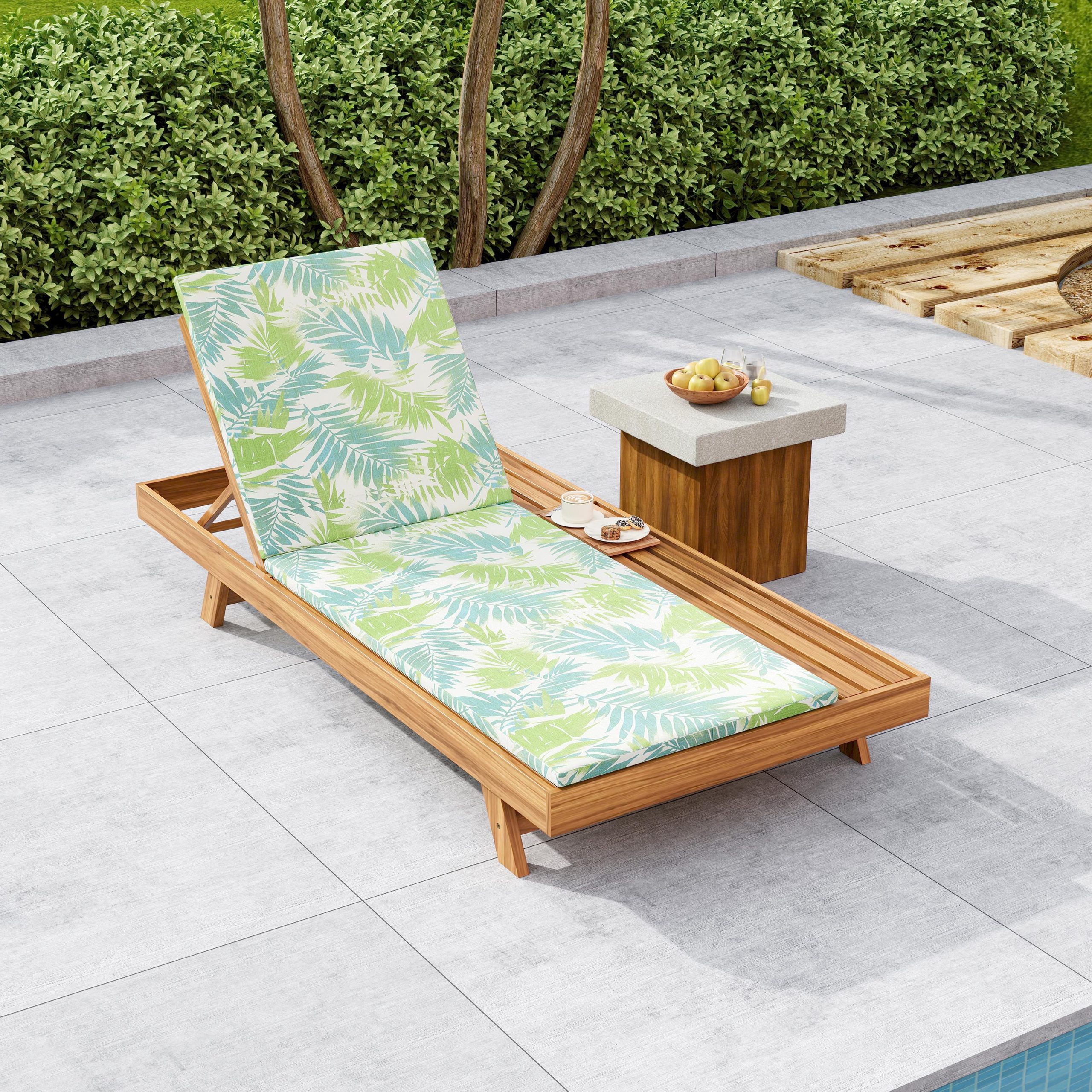 LOUNGE CHAISE SET, SPACE AVAILABLE ON ONE SIDE,ACACIA WOOD WITH WATER-RESISTANT LOUNGE CUSHIONS (LEAF COCONUT & 2 INCH THICK) - MATCHING CREAM/Dark Grey VERSION AVAILABLE - Image 2