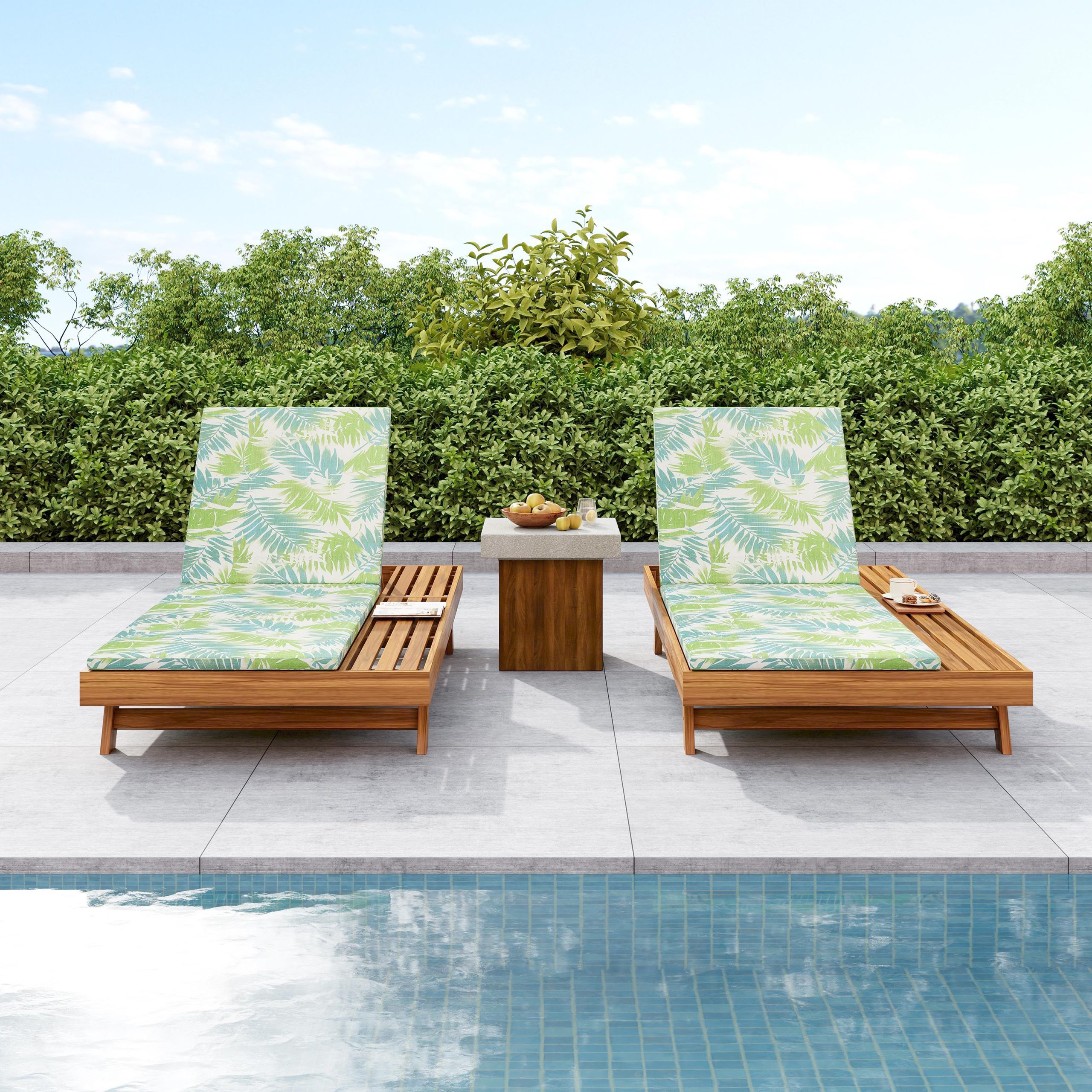 LOUNGE CHAISE SET, SPACE AVAILABLE ON ONE SIDE,ACACIA WOOD WITH WATER-RESISTANT LOUNGE CUSHIONS (LEAF COCONUT & 2 INCH THICK) - MATCHING CREAM/Dark Grey VERSION AVAILABLE - Image 5
