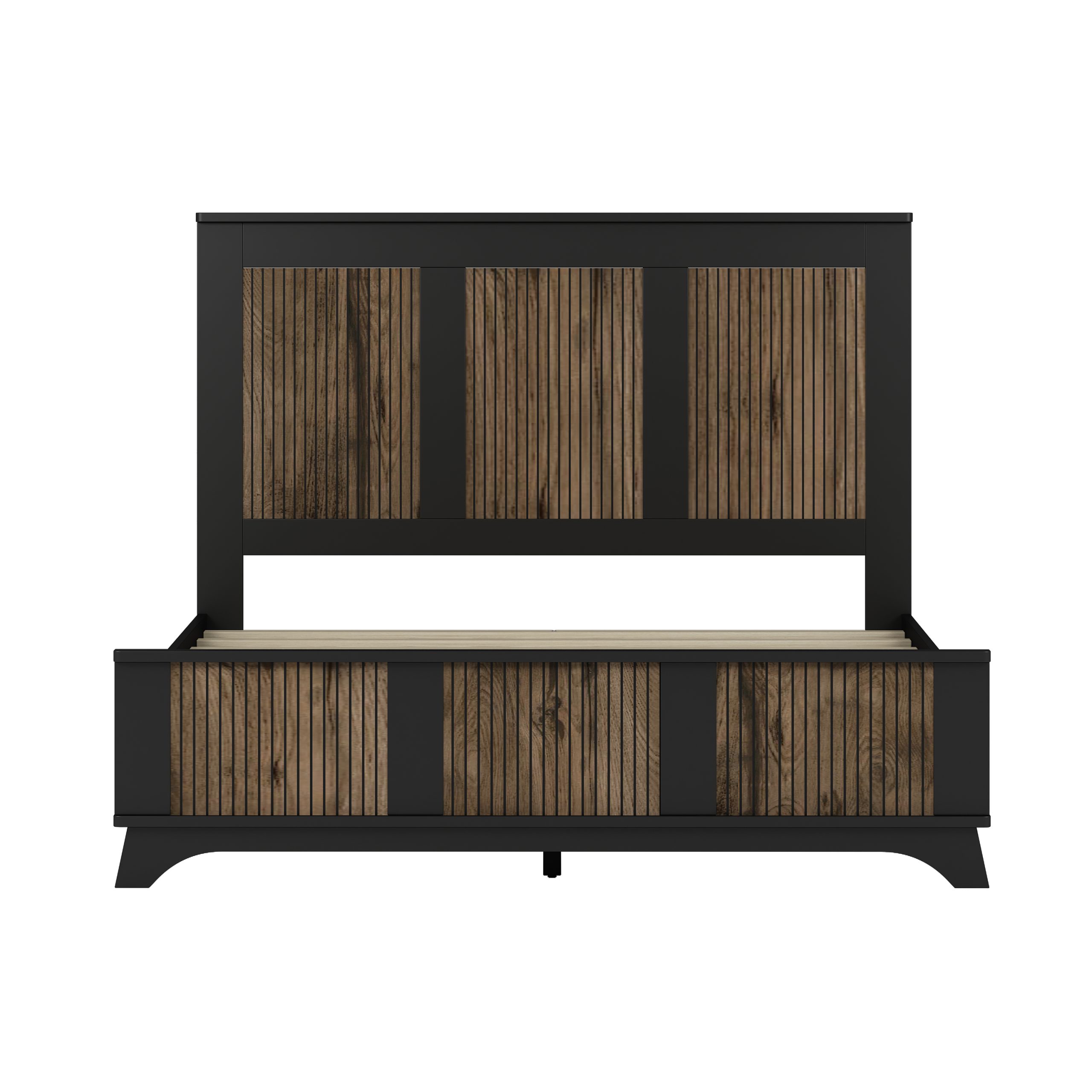 4-Pieces Bedroom Sets, Queen Size Farmhouse Platform Bed with Wooden Strip Stickers Decoration, Storage Nightstand and Dresser with Metal Handle, Black(Old SKU: HL000191AAB) - Image 3