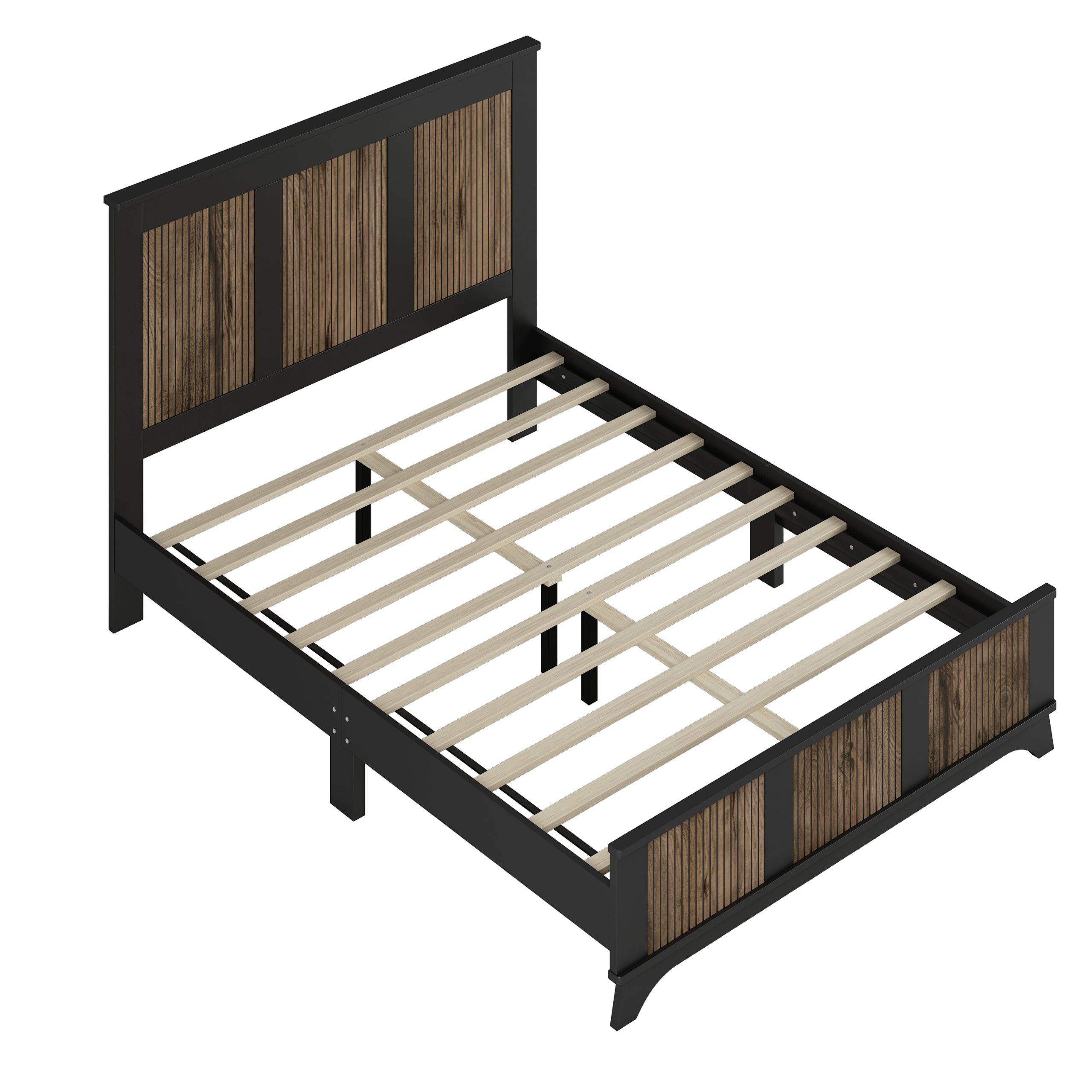 4-Pieces Bedroom Sets, Queen Size Farmhouse Platform Bed with Wooden Strip Stickers Decoration, Storage Nightstand and Dresser with Metal Handle, Black(Old SKU: HL000191AAB) - Image 4