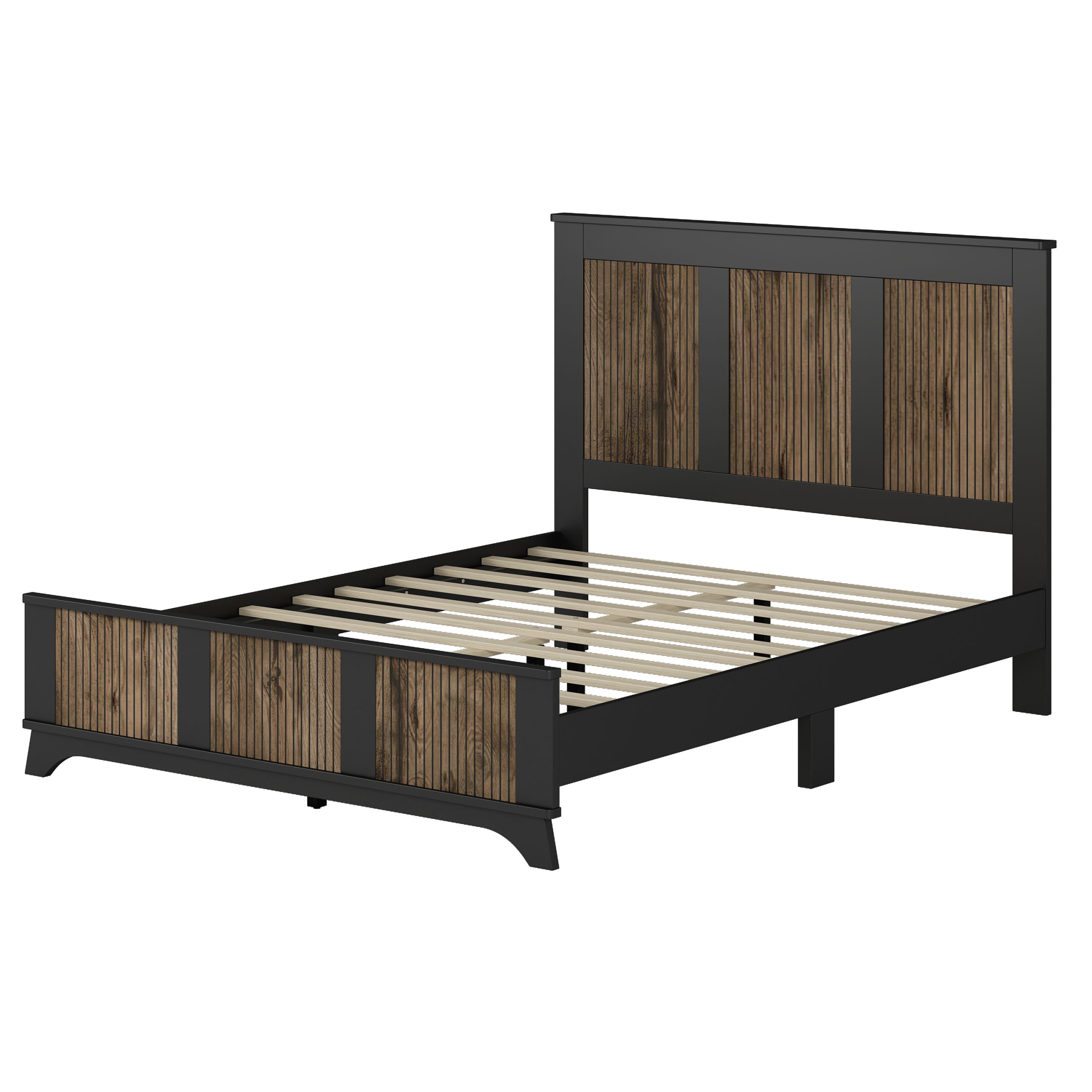 4-Pieces Bedroom Sets, Queen Size Farmhouse Platform Bed with Wooden Strip Stickers Decoration, Storage Nightstand and Dresser with Metal Handle, Black(Old SKU: HL000191AAB) - Image 5