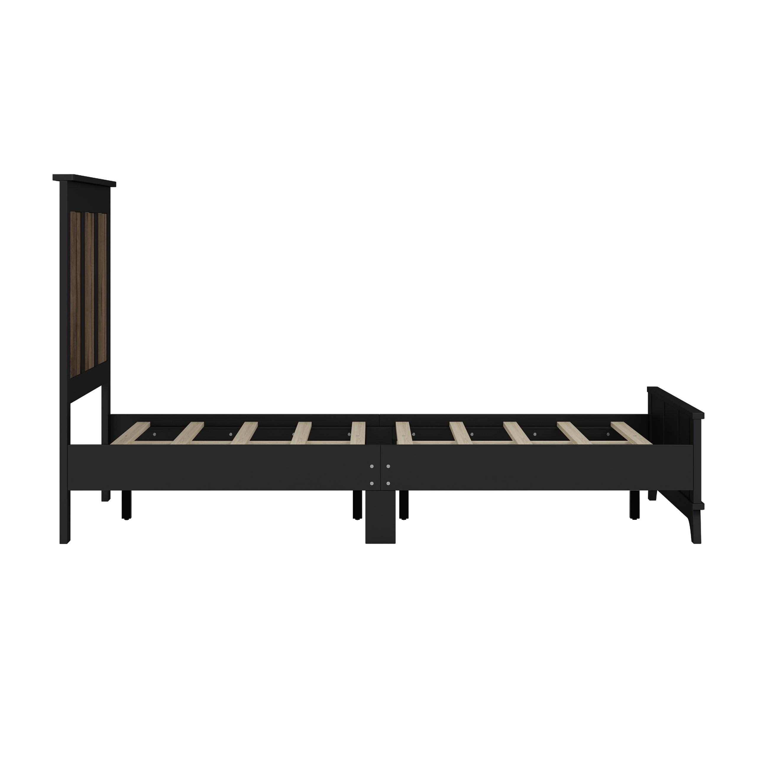 4-Pieces Bedroom Sets, Queen Size Farmhouse Platform Bed with Wooden Strip Stickers Decoration, Storage Nightstand and Dresser with Metal Handle, Black(Old SKU: HL000191AAB) - Image 6