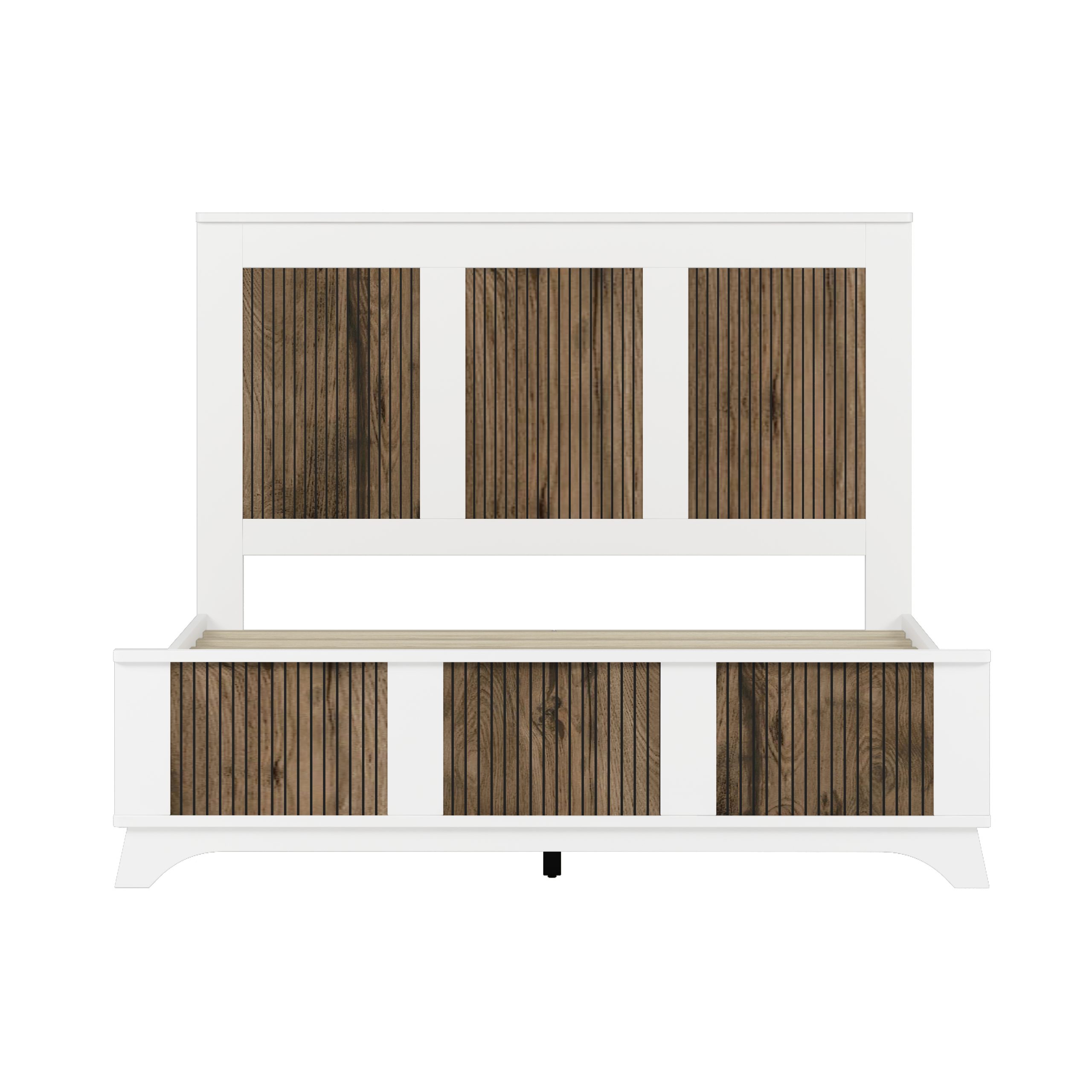 4-Pieces Bedroom Sets, Queen Size Farmhouse Platform Bed with Wooden Strip Stickers Decoration, Storage Nightstand and Dresser with Metal Handle, White(Old SKU: HL000191AAK) - Image 3