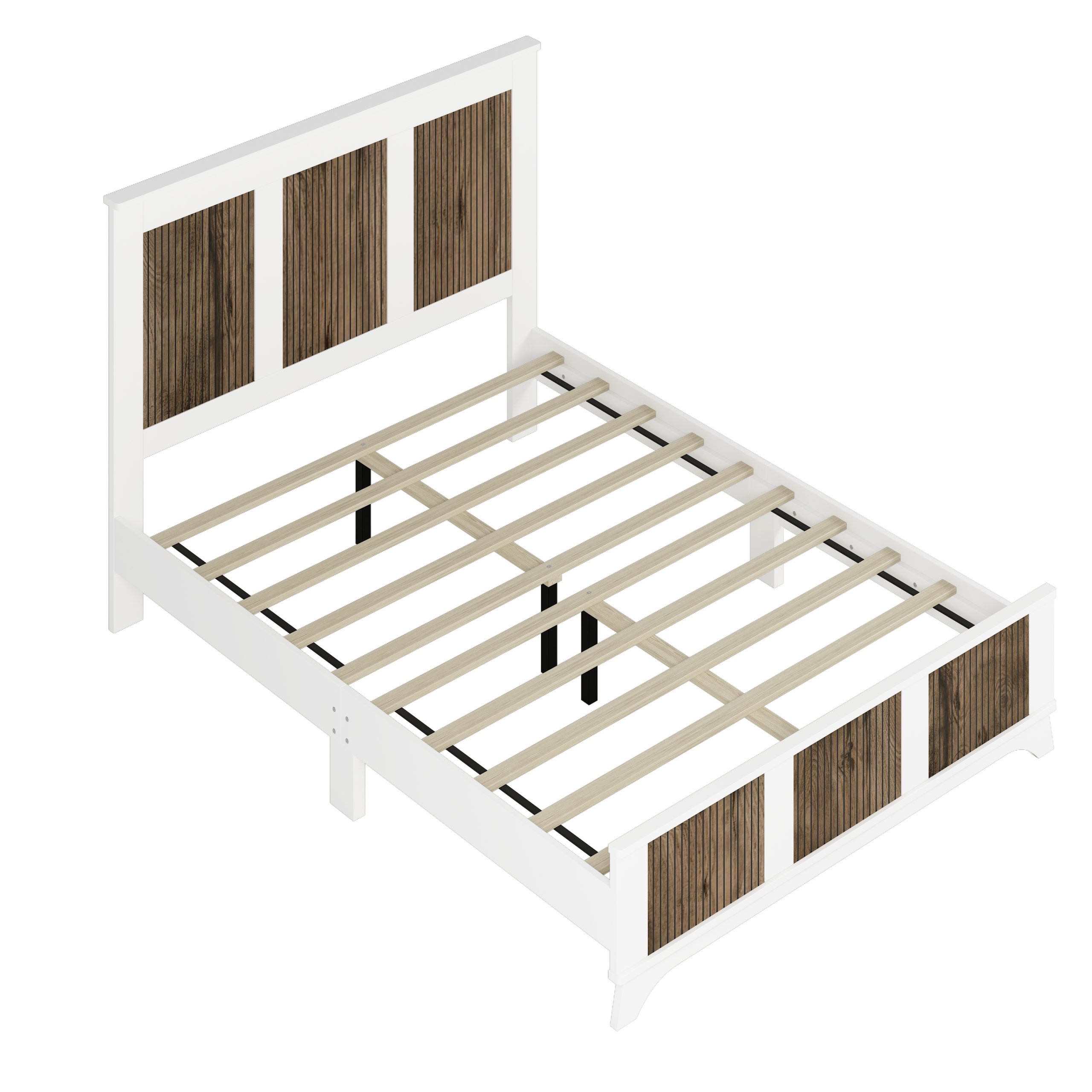 4-Pieces Bedroom Sets, Queen Size Farmhouse Platform Bed with Wooden Strip Stickers Decoration, Storage Nightstand and Dresser with Metal Handle, White(Old SKU: HL000191AAK) - Image 4