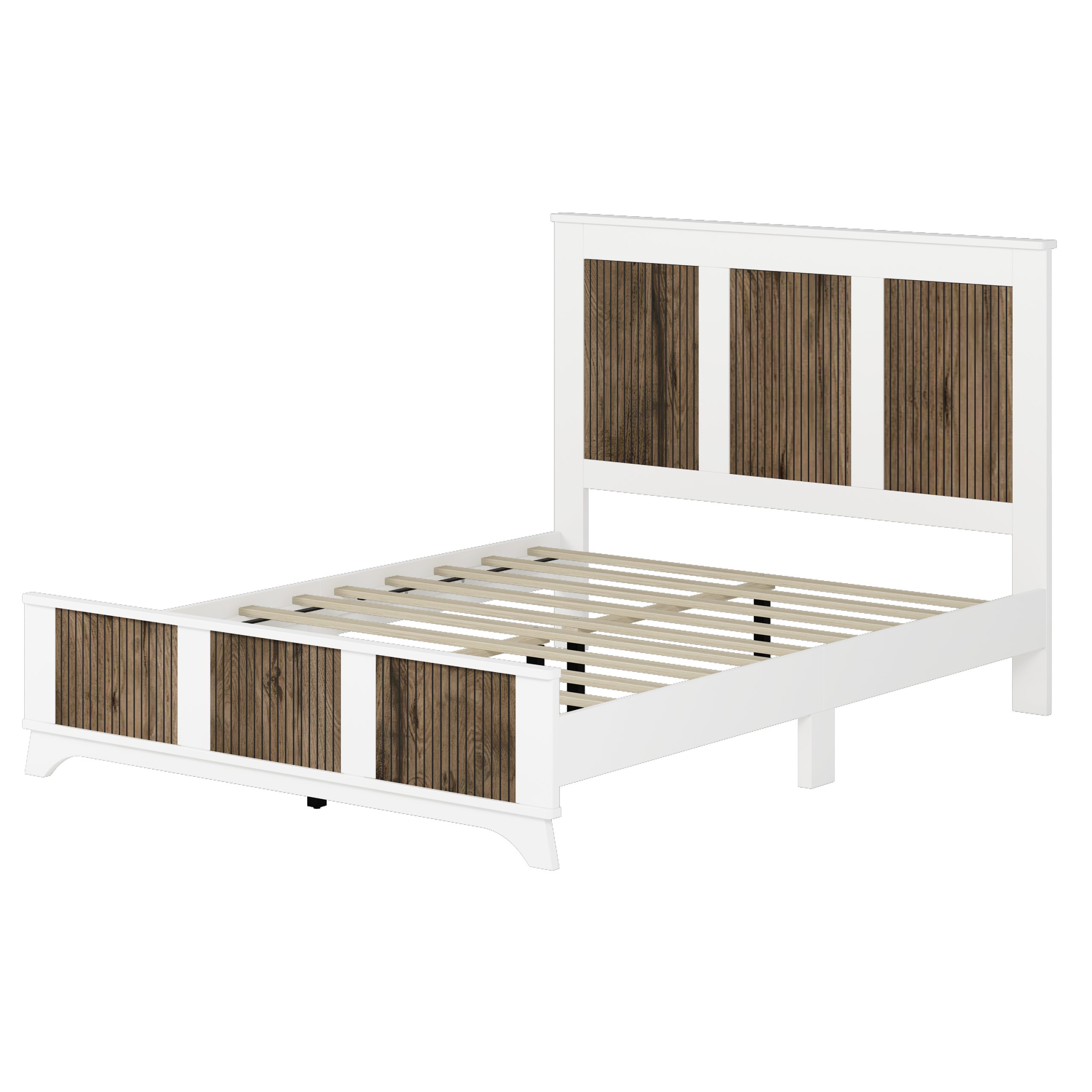 4-Pieces Bedroom Sets, Queen Size Farmhouse Platform Bed with Wooden Strip Stickers Decoration, Storage Nightstand and Dresser with Metal Handle, White(Old SKU: HL000191AAK) - Image 5