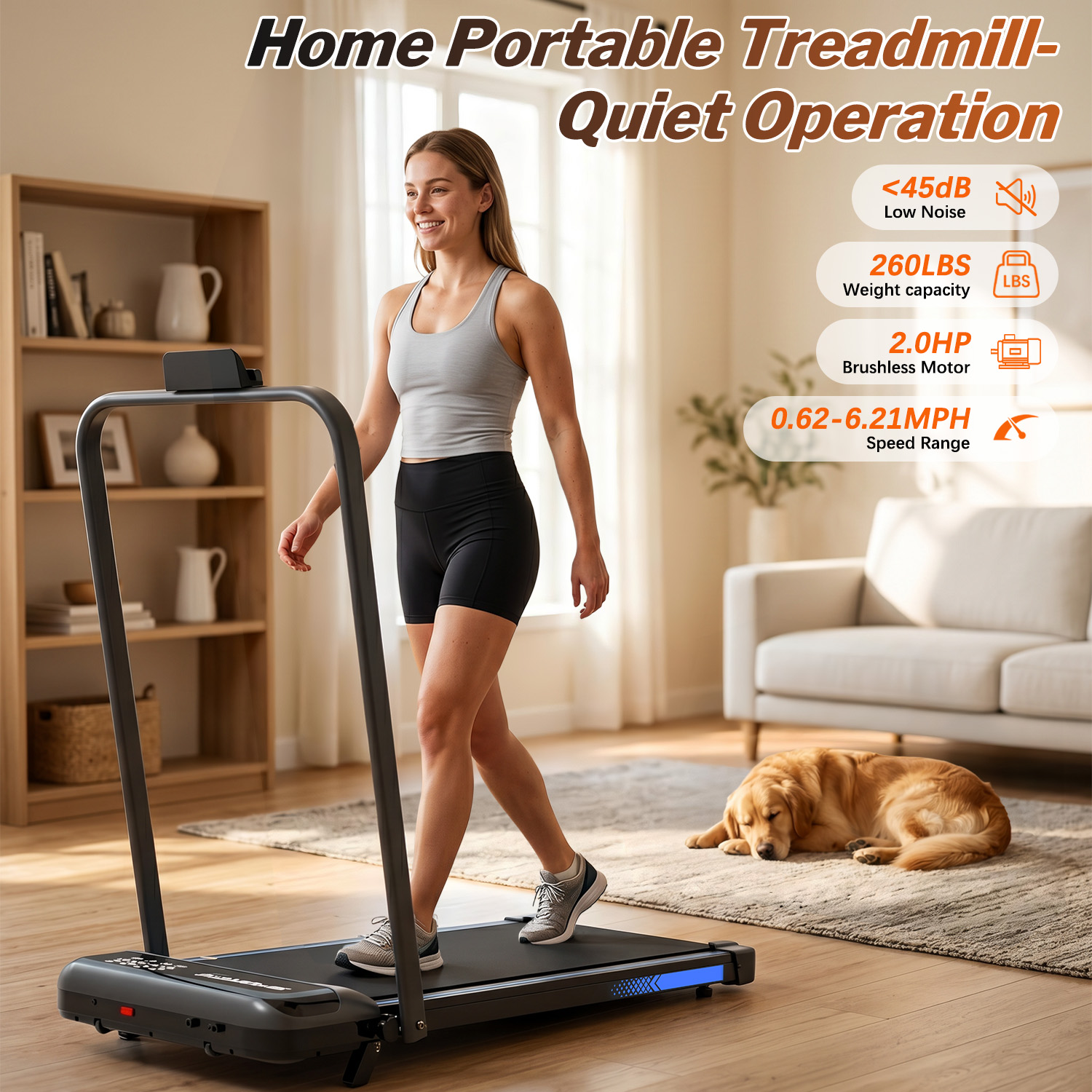3 in 1 Under Desk Treadmill with Incline,Foldable Treadmills for Home, Walking Pad with Handle Bar for Walking and Jogging, with Remote Control & LED Display - Image 3