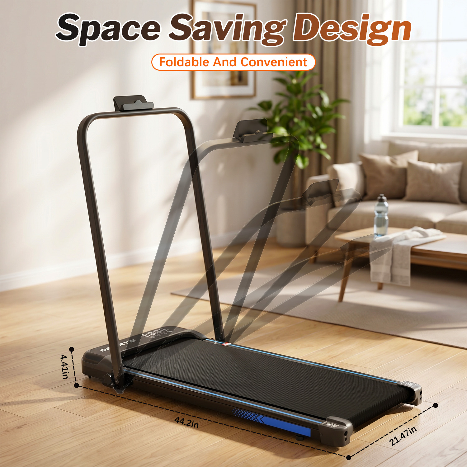 3 in 1 Under Desk Treadmill with Incline,Foldable Treadmills for Home, Walking Pad with Handle Bar for Walking and Jogging, with Remote Control & LED Display - Image 5