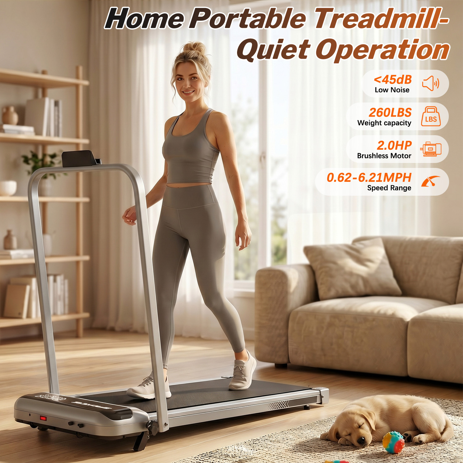 3 in 1 Under Desk Treadmill with Incline,Foldable Treadmills for Home, Walking Pad with Handle Bar for Walking and Jogging, with Remote Control & LED Display - Image 5