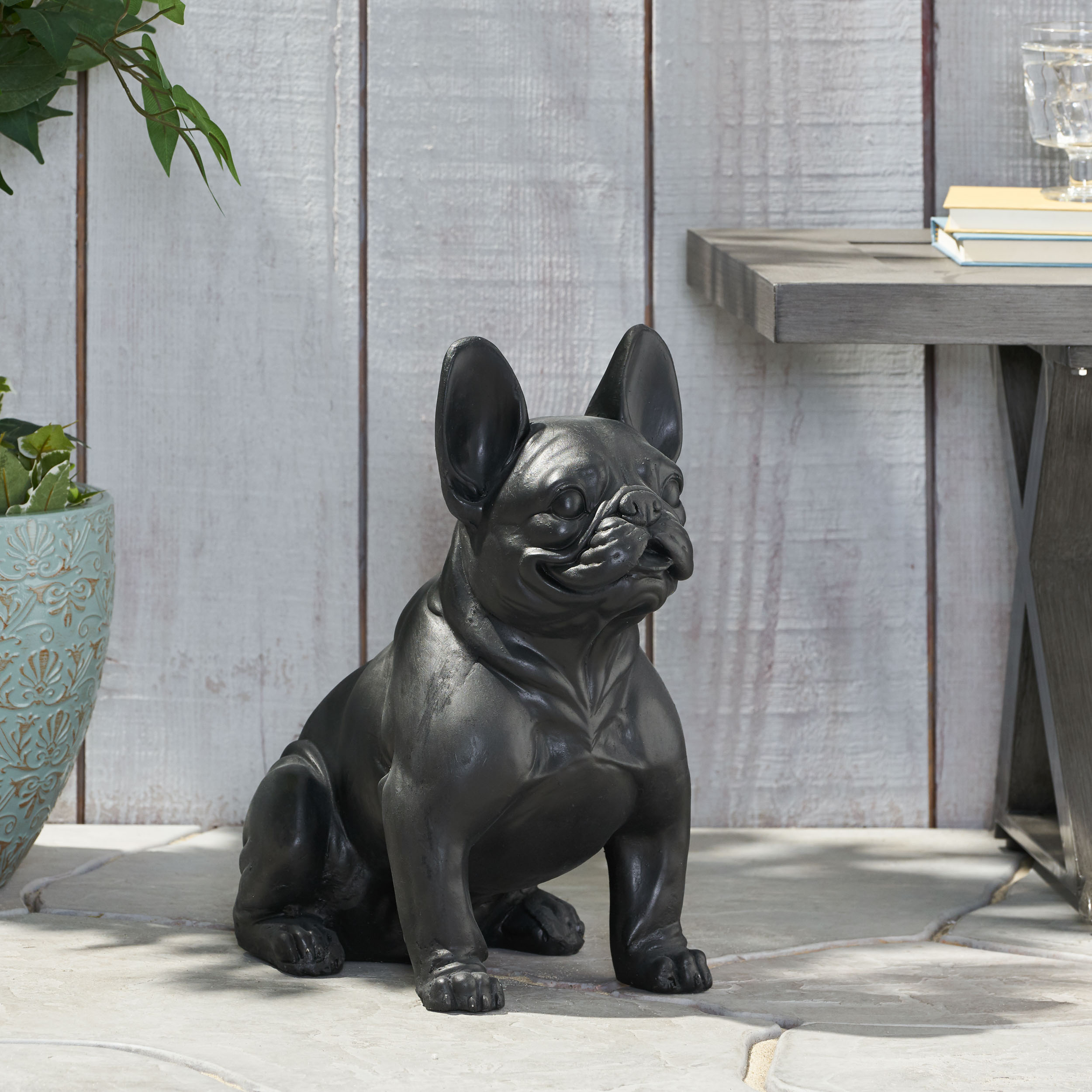 DOG GARDEN SCULPTURE, Outdoor French Bulldog Garden Statue, Matte Black, No Assembly Required - Image 6