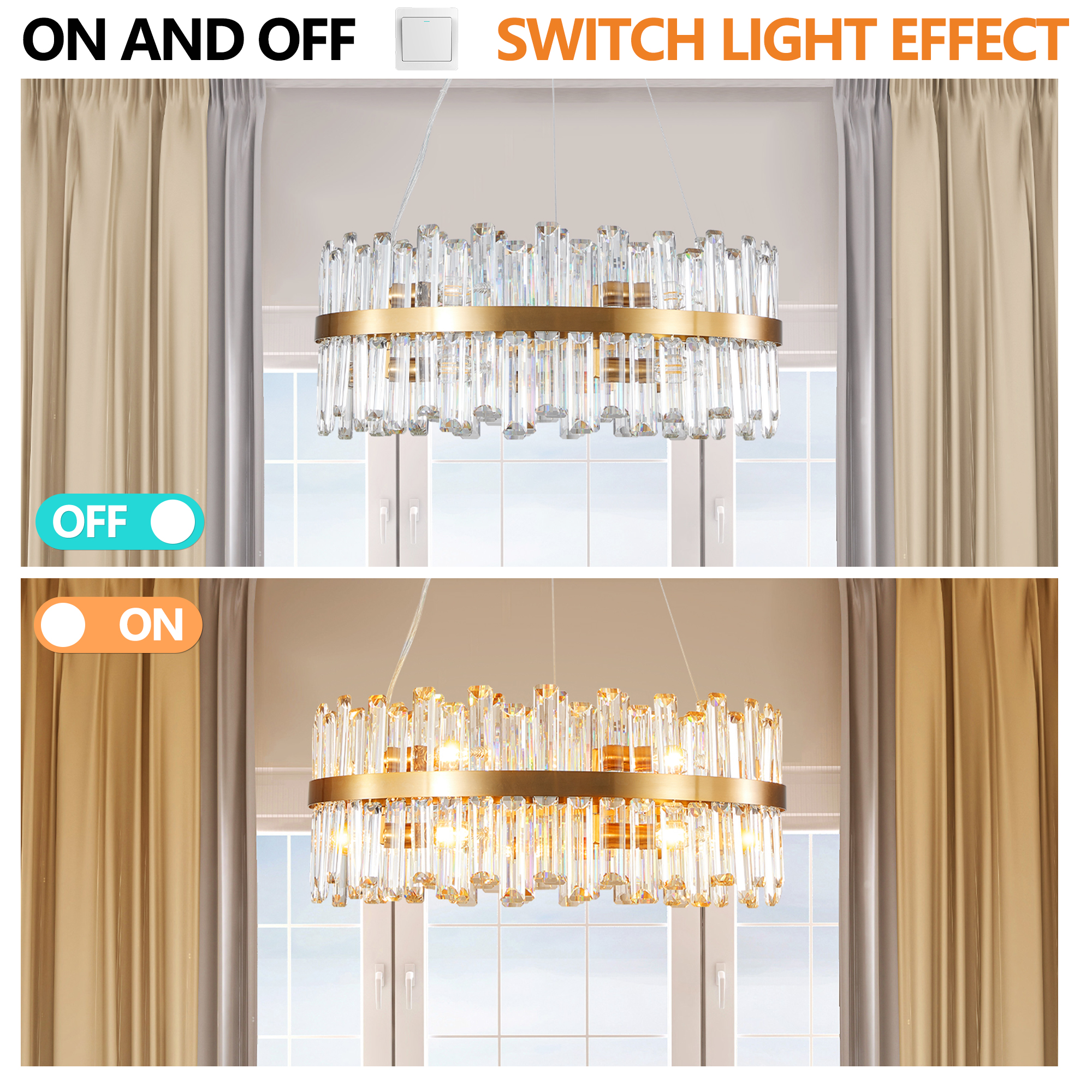 23.6 Inches Luxury Chandeliers Crystal Living Room Bedroom Decorative Lights Simple Modern Dining Room Lighting,for Home Decor (Bulbs Not Included) - Image 6