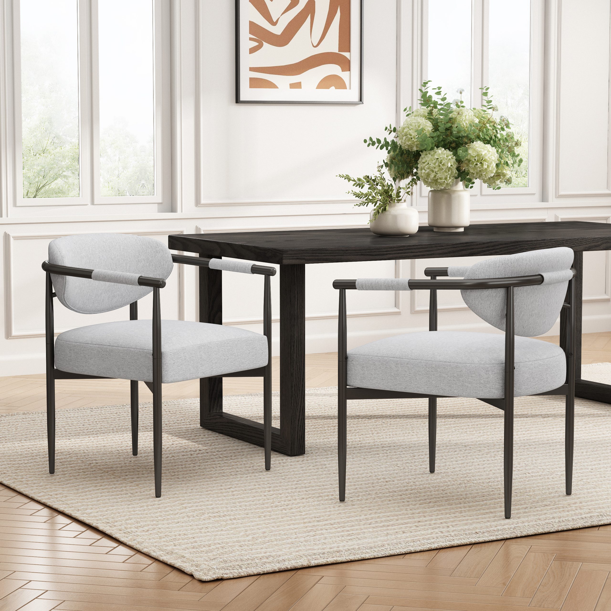 Modern Dining Chairs Set of 2, Upholstered Dining Chairs with bronze Iron Frame,Accent Armchairs for Kitchen and Restaurant,Beige - Image 3
