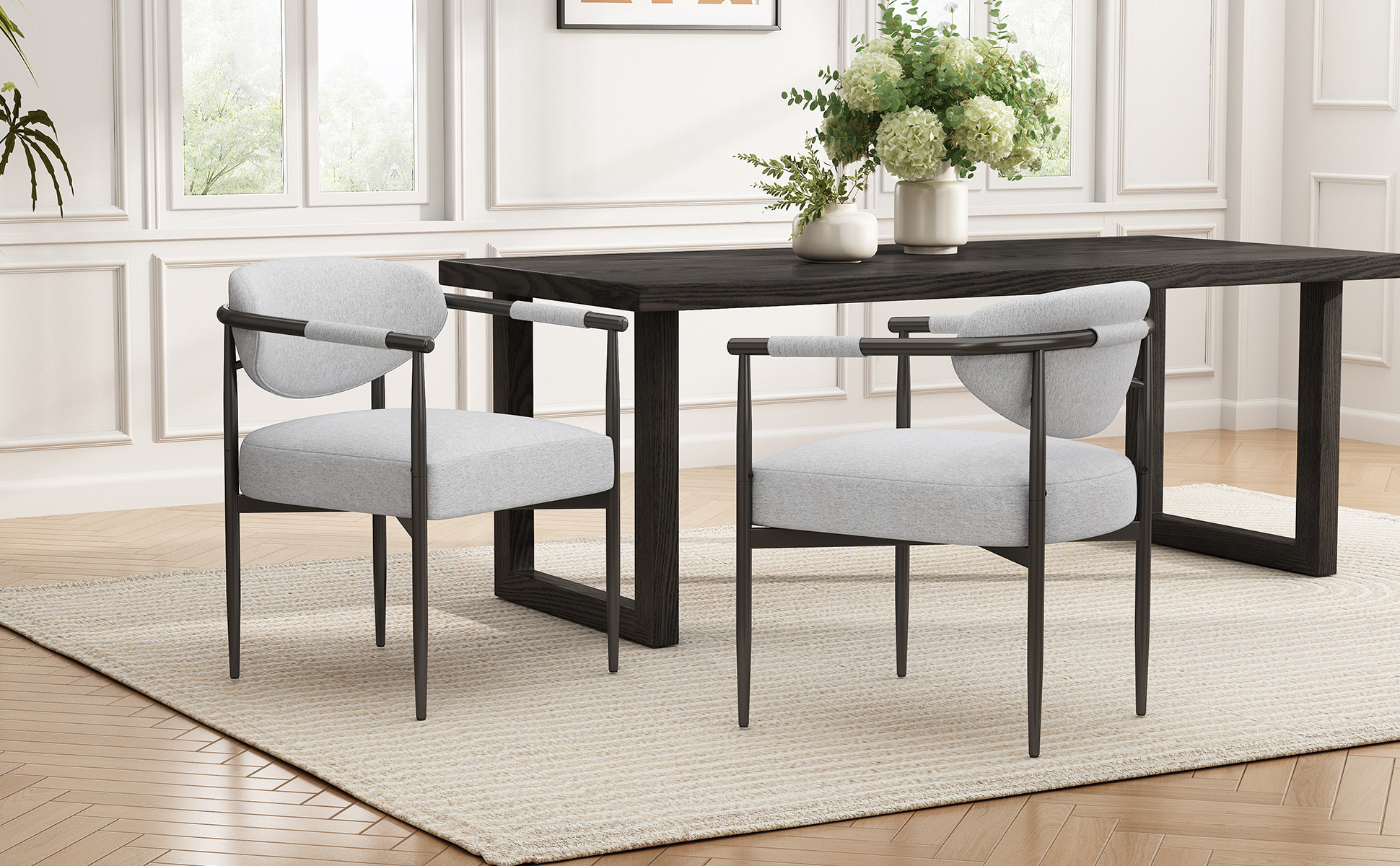 Modern Dining Chairs Set of 2, Upholstered Dining Chairs with bronze Iron Frame,Accent Armchairs for Kitchen and Restaurant,Beige - Image 4