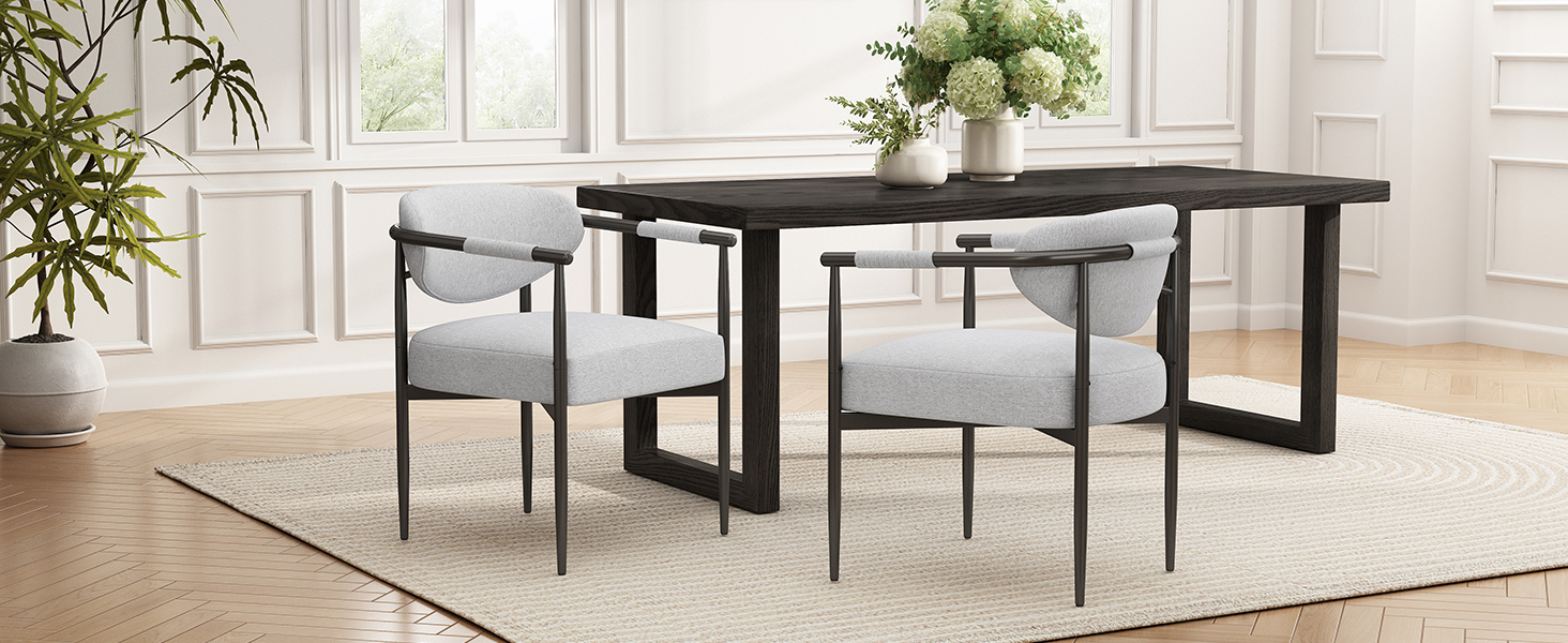 Modern Dining Chairs Set of 2, Upholstered Dining Chairs with bronze Iron Frame,Accent Armchairs for Kitchen and Restaurant,Beige - Image 5