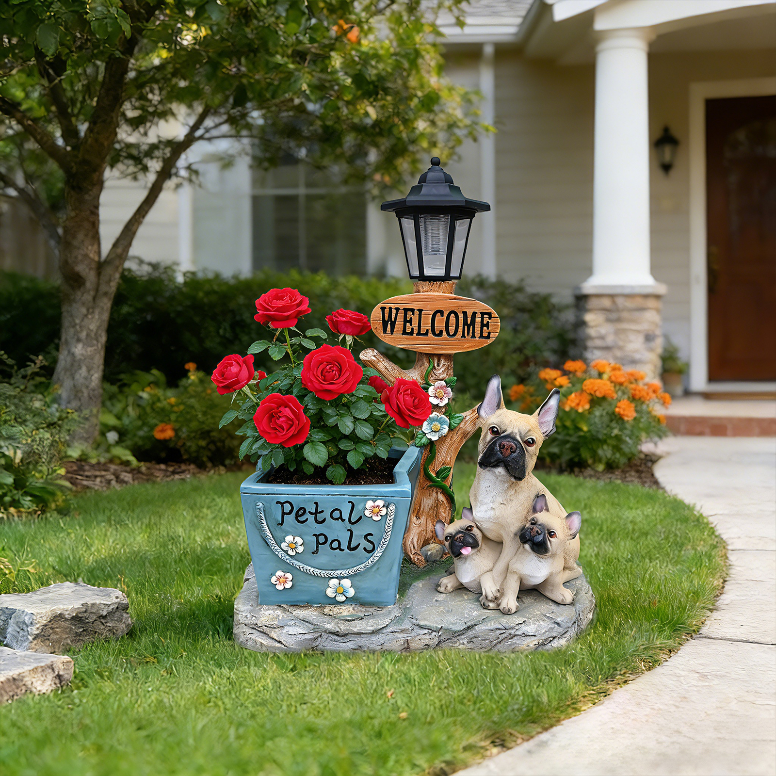 French Bulldog Family Planter Statue - Image 2