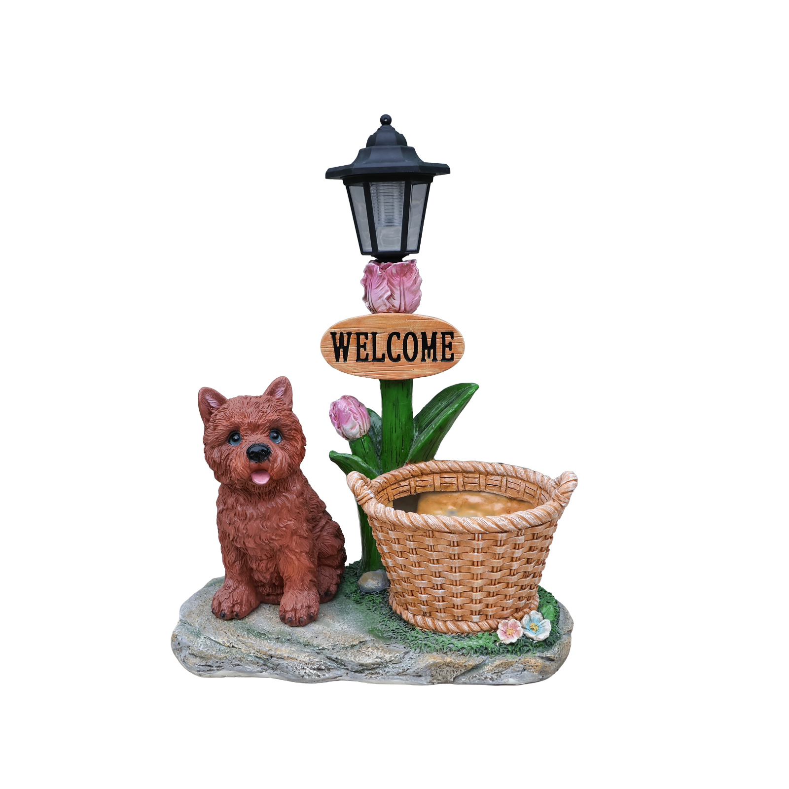 Sitting Puppy Solar Planter Outdoor Statue - Image 2