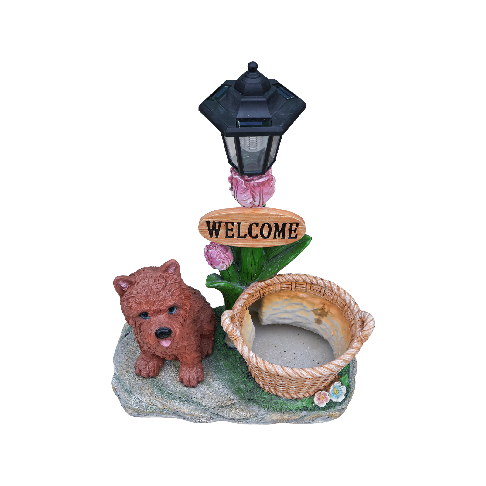 Sitting Puppy Solar Planter Outdoor Statue - Image 3