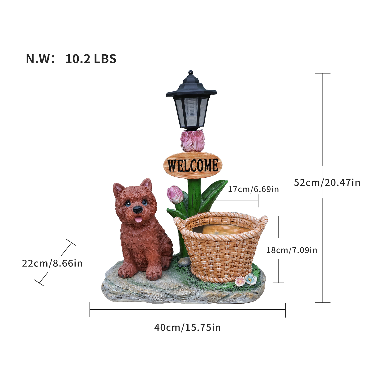 Sitting Puppy Solar Planter Outdoor Statue - Image 4