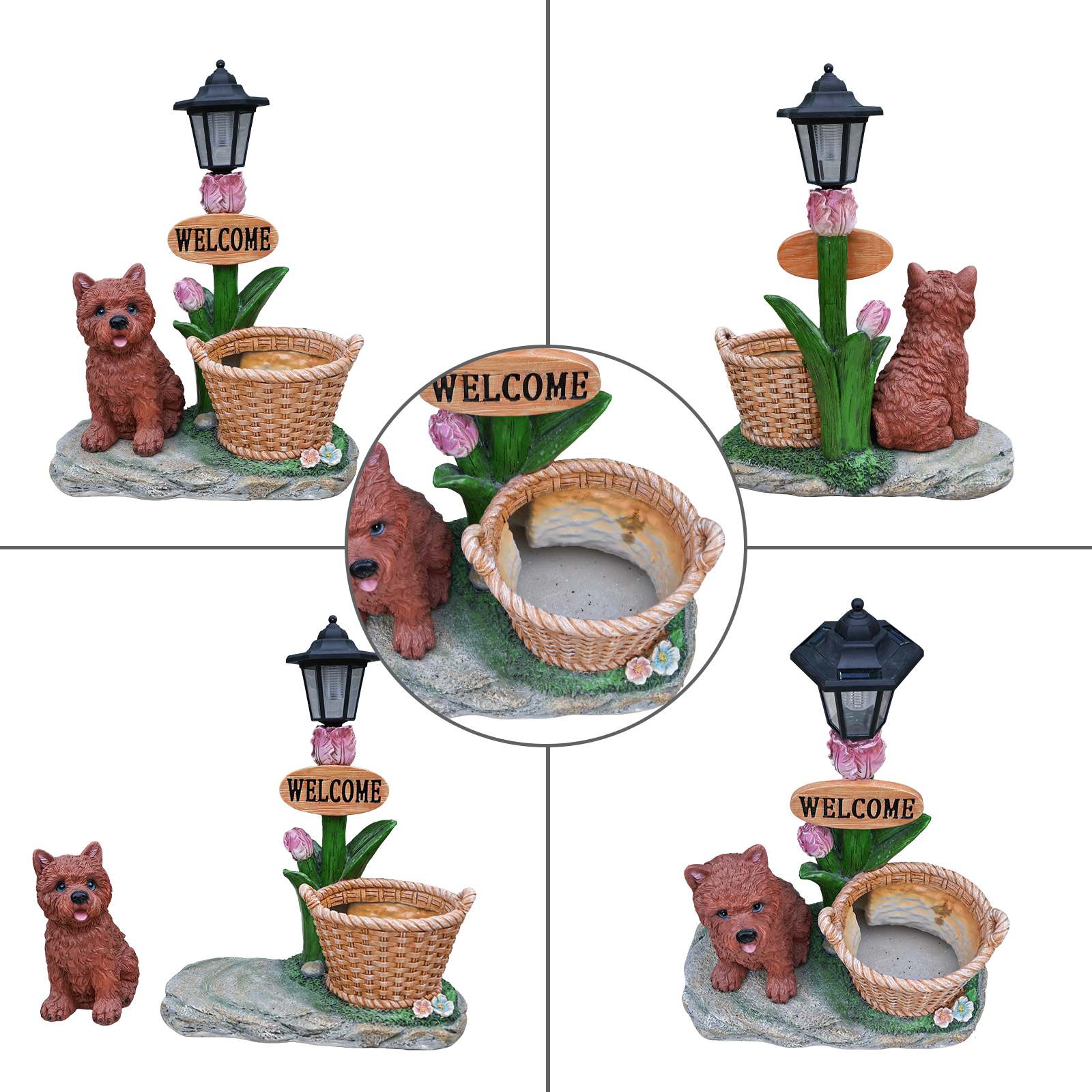 Sitting Puppy Solar Planter Outdoor Statue - Image 6